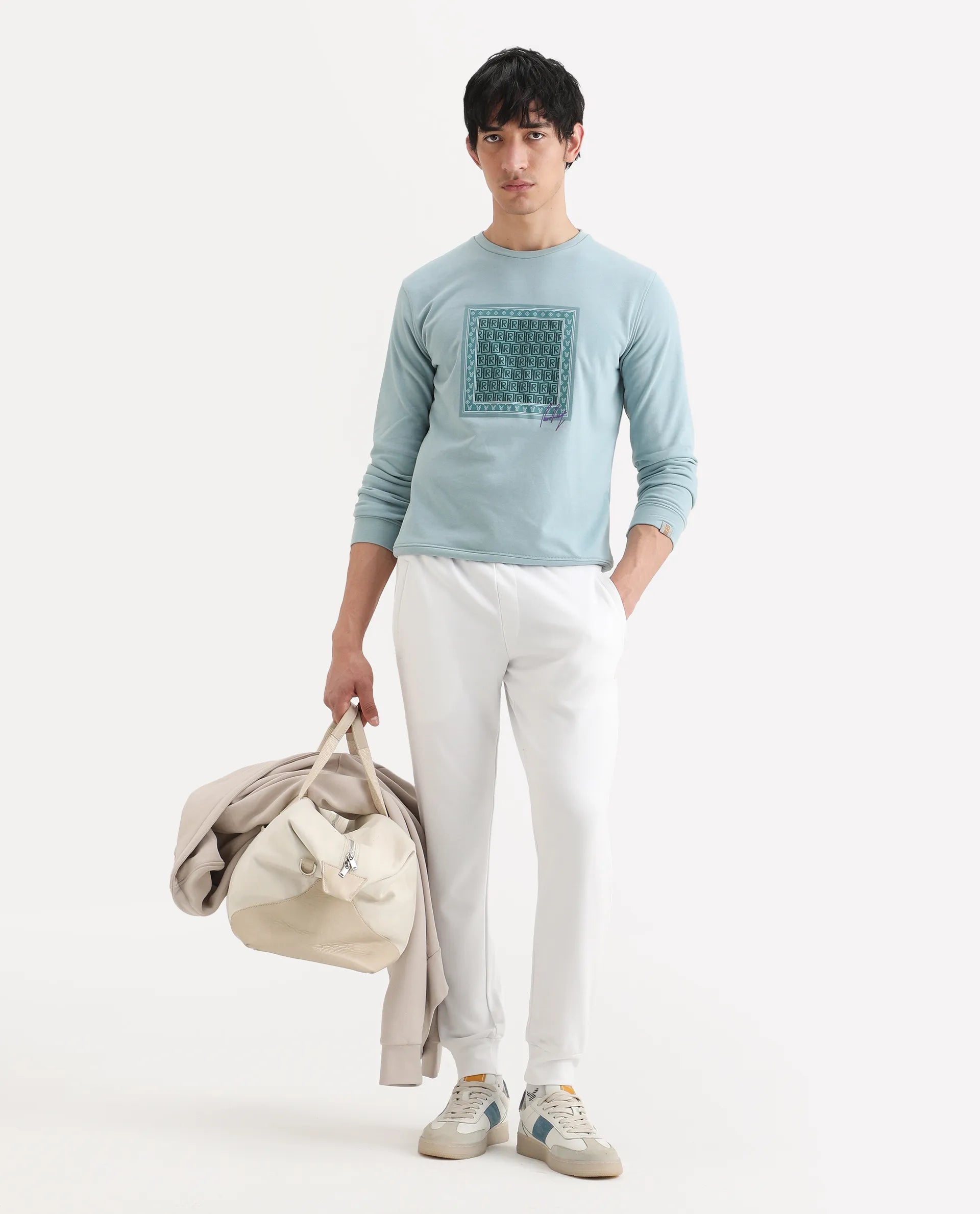 Rare Rabbit Men's Wimble White Cotton Plain Regular Fit Joggers