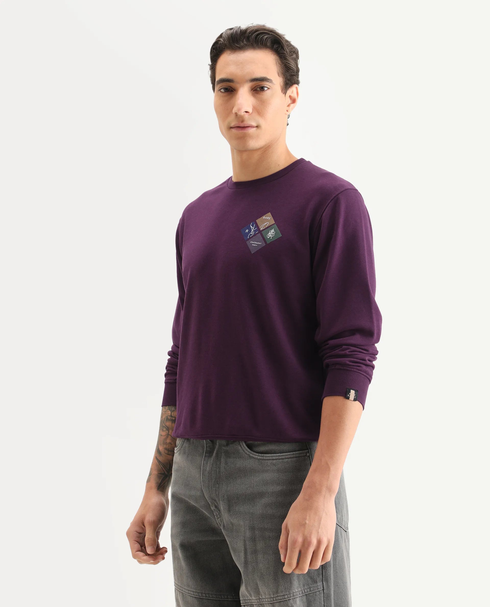 Rare Rabbit Men's Praise Maroon Cotton Graphic Print Relaxed Fit Full Sleeve Crew Neck Sweatshirt