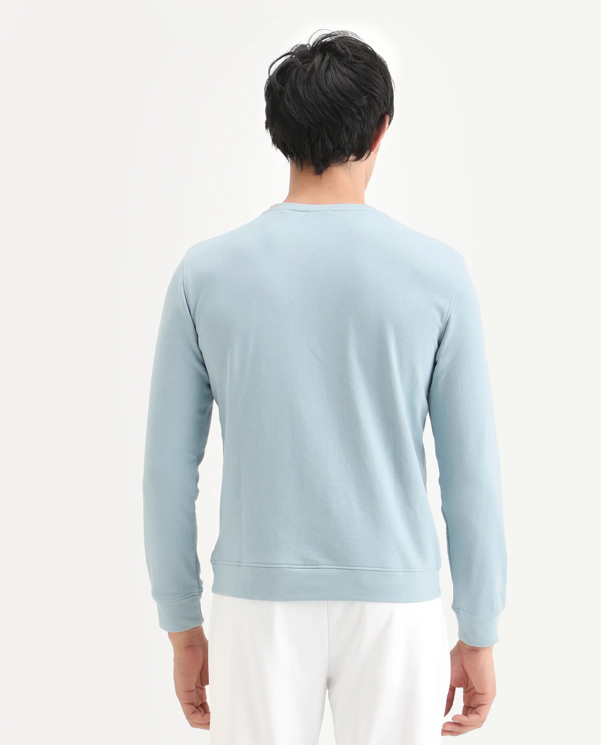 Rare Rabbit Men's Totem Light Turq Cotton Graphic Print Regular Fit Full Sleeve Crew Neck Sweatshirt