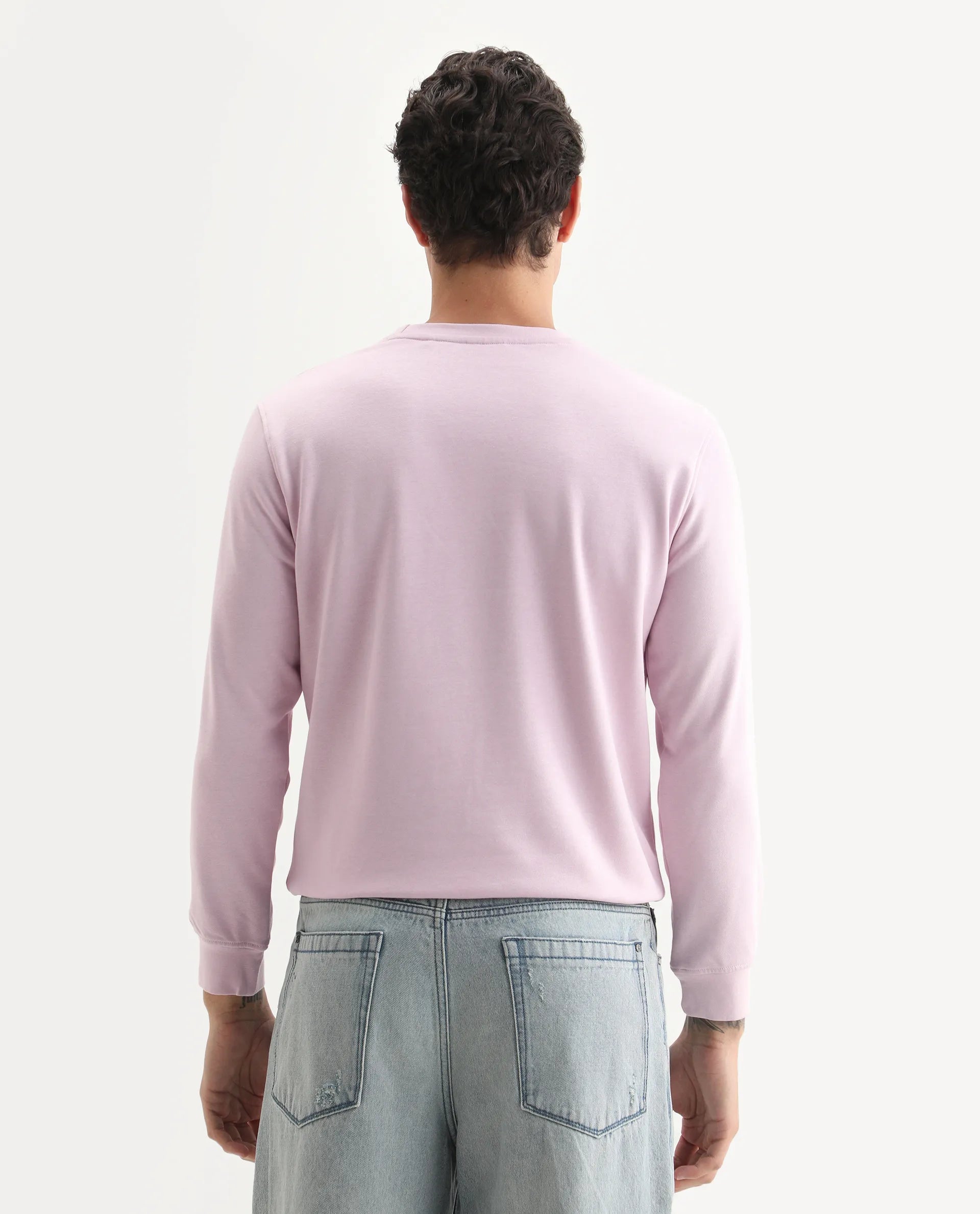 Rare Rabbit Men's Cerdon Light Pink Cotton Graphic Print Regular Fit Full Sleeve Crew Neck Sweatshirt