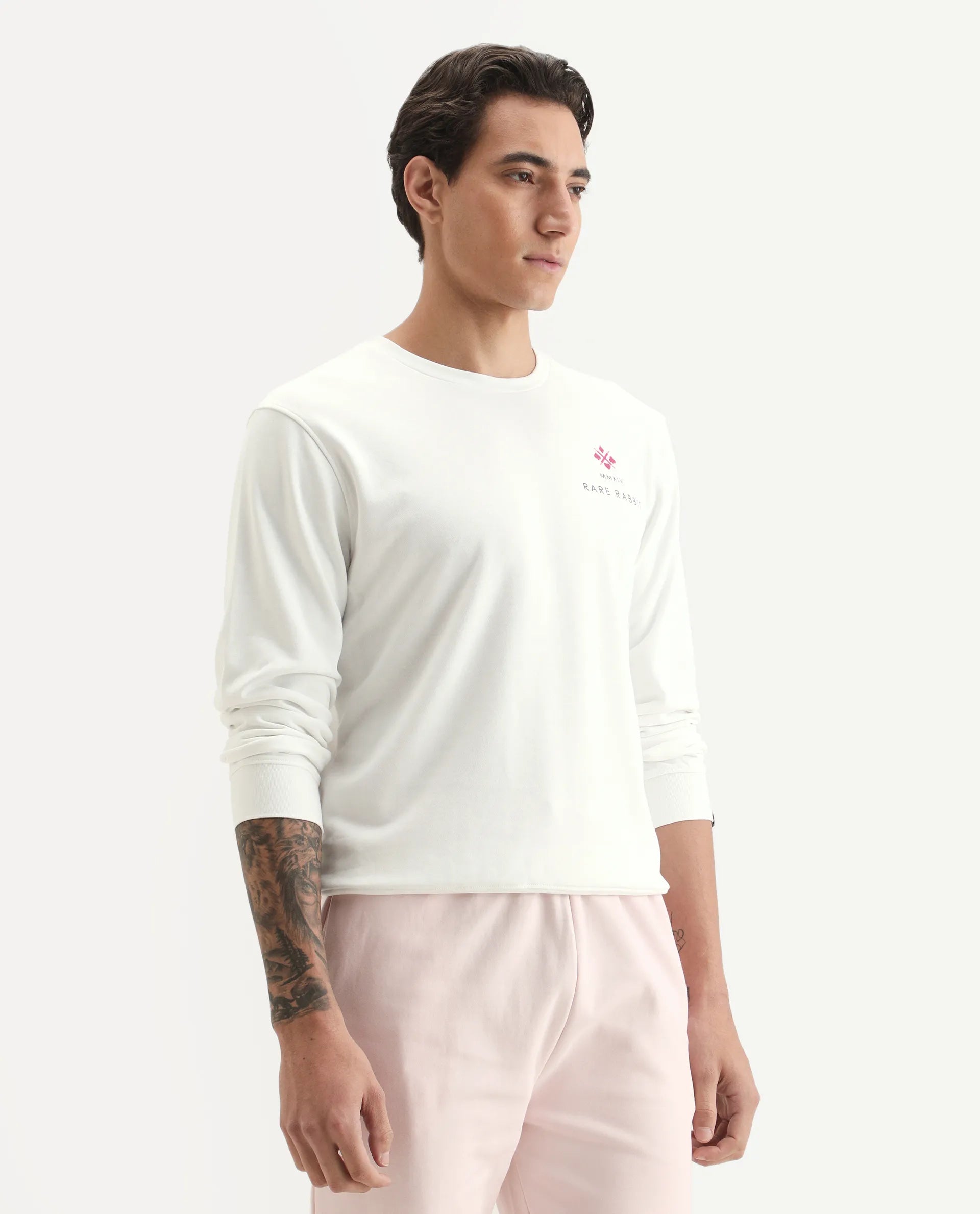 Rare Rabbit Men's Cerdon White Cotton Graphic Print Regular Fit Full Sleeve Crew Neck Sweatshirt