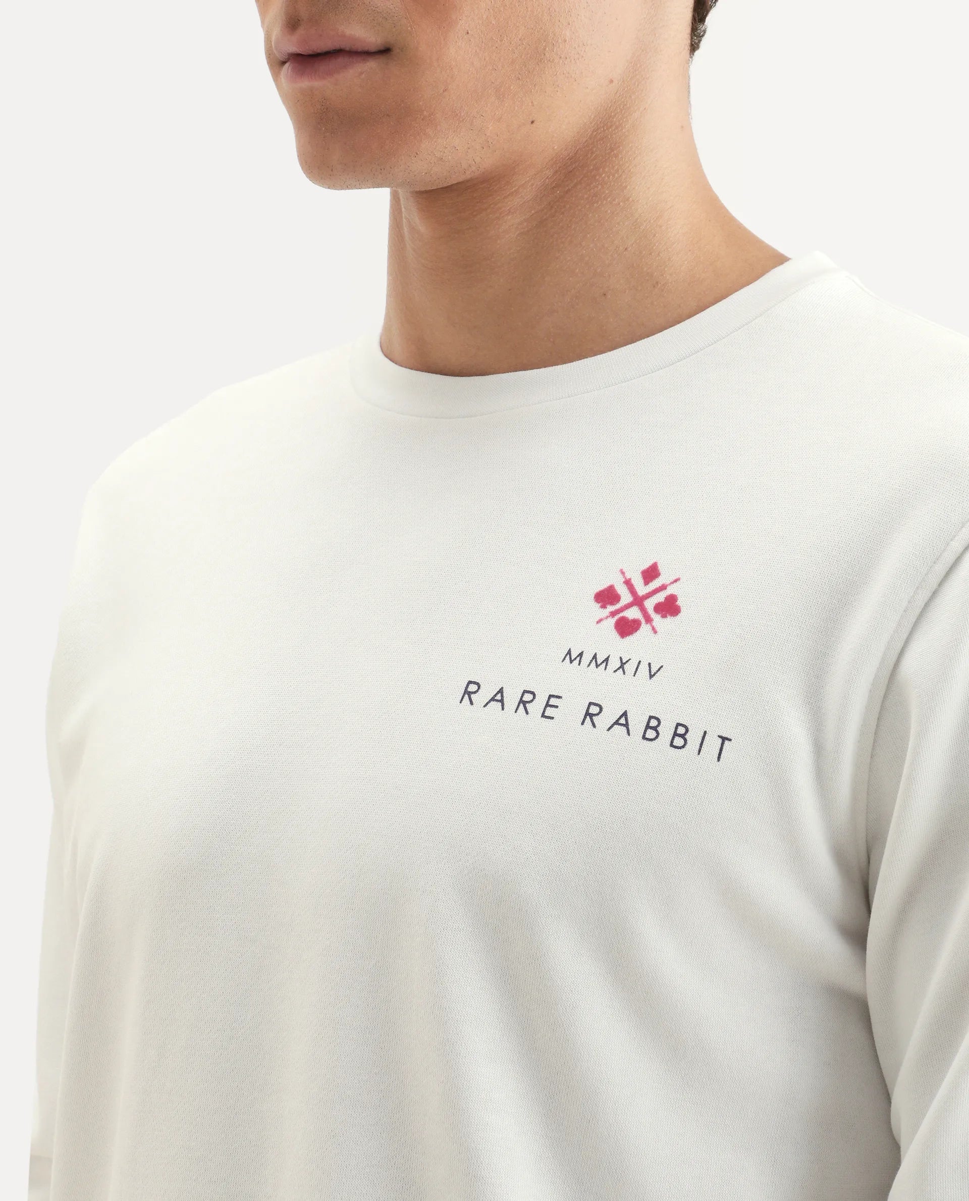 Rare Rabbit Men's Cerdon White Cotton Graphic Print Regular Fit Full Sleeve Crew Neck Sweatshirt