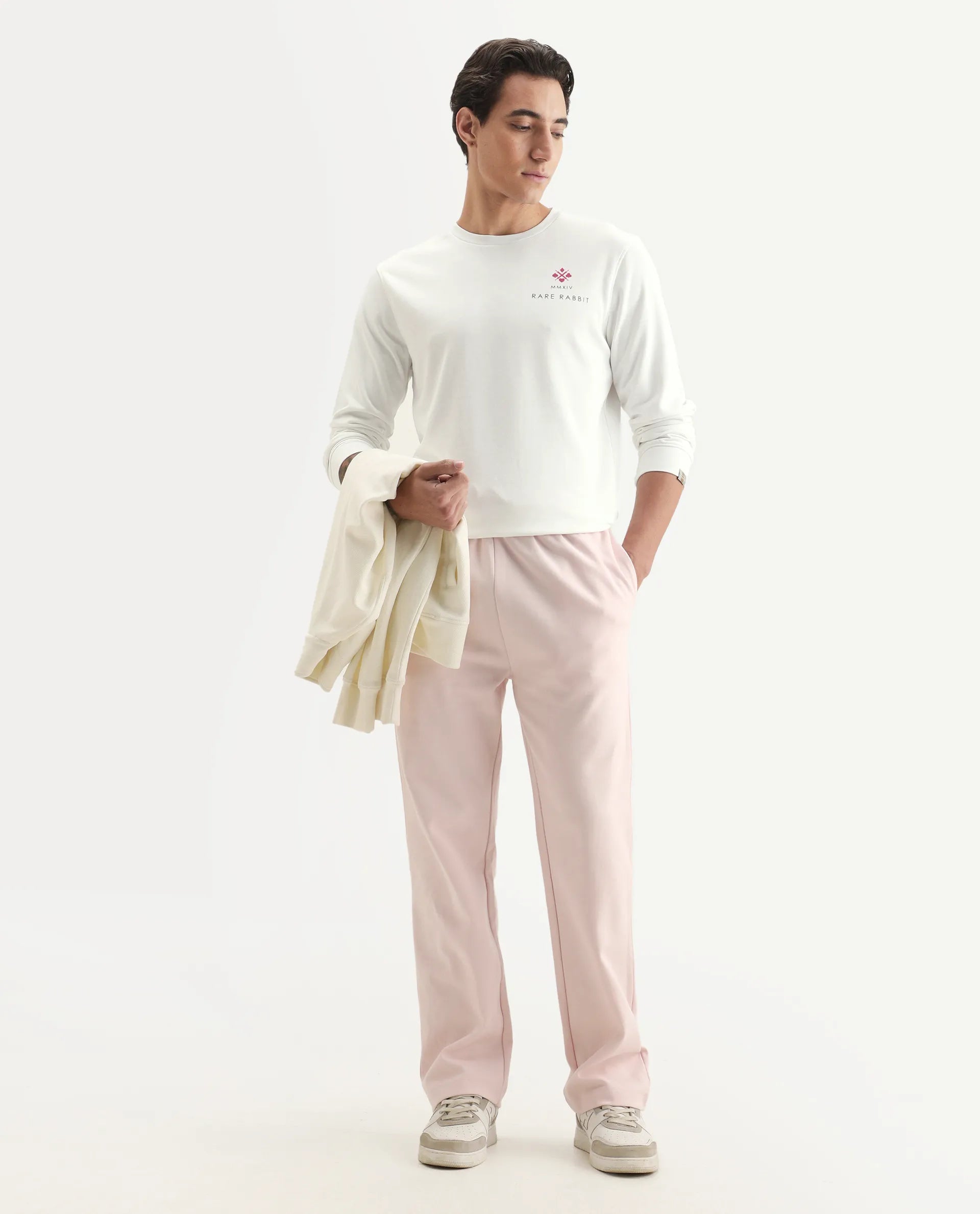 Rare Rabbit Men's Cerdon White Cotton Graphic Print Regular Fit Full Sleeve Crew Neck Sweatshirt