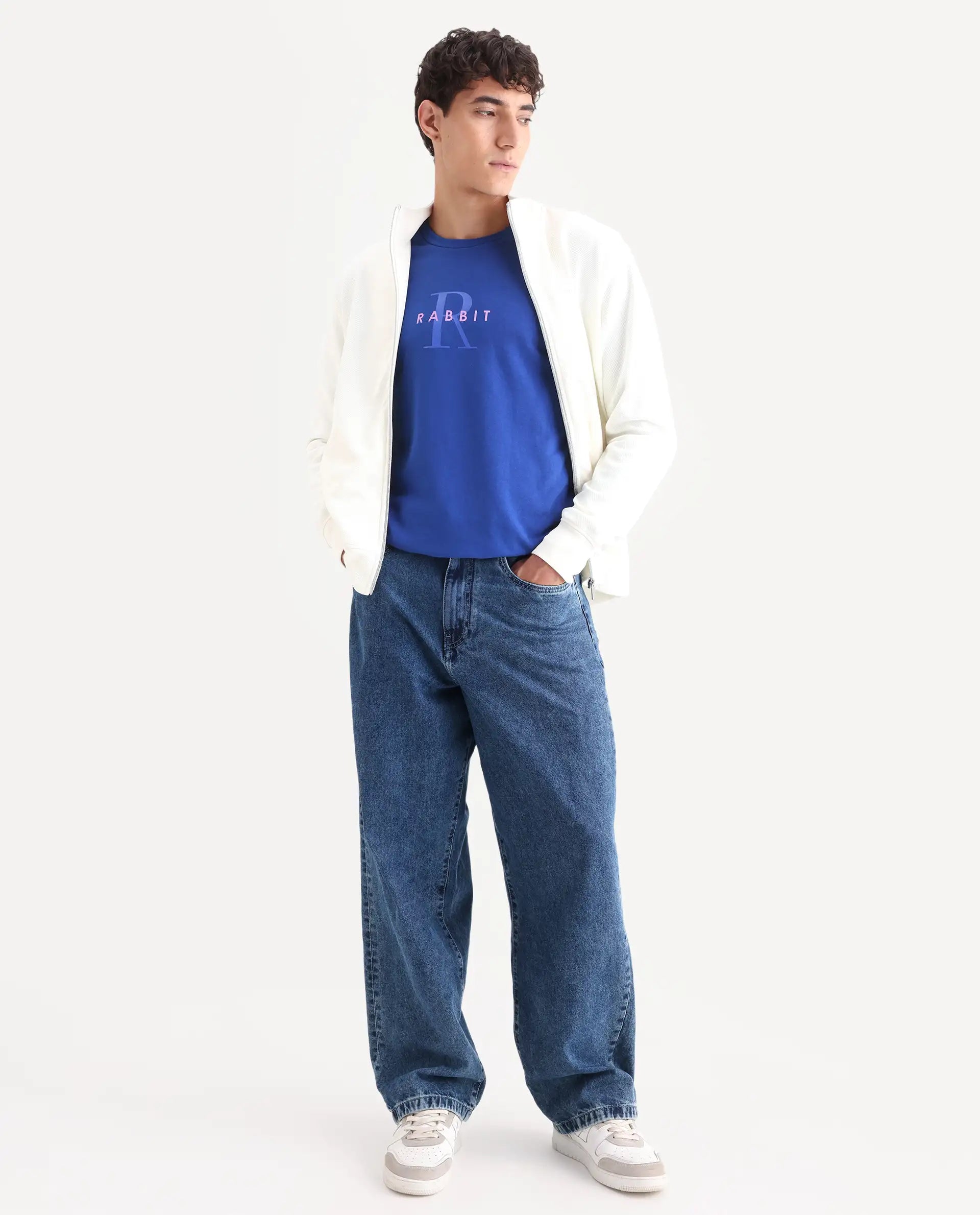 Rare Rabbit Men's Brewet Flouroscent Blue Cotton Graphic Print Regular Fit Full Sleeve Crew Neck Sweatshirt