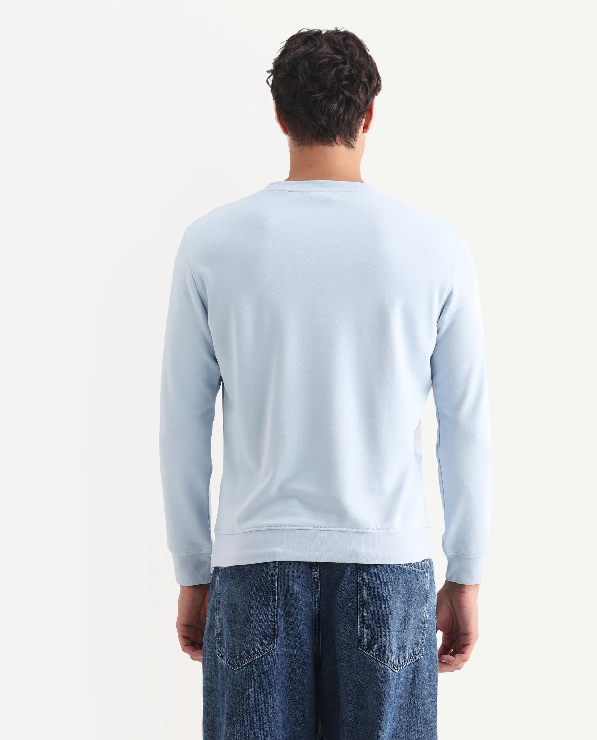 Rare Rabbit Men's Toon Light Blue Cotton Graphic Print Regular Fit Full Sleeve Crew Neck Sweatshirt