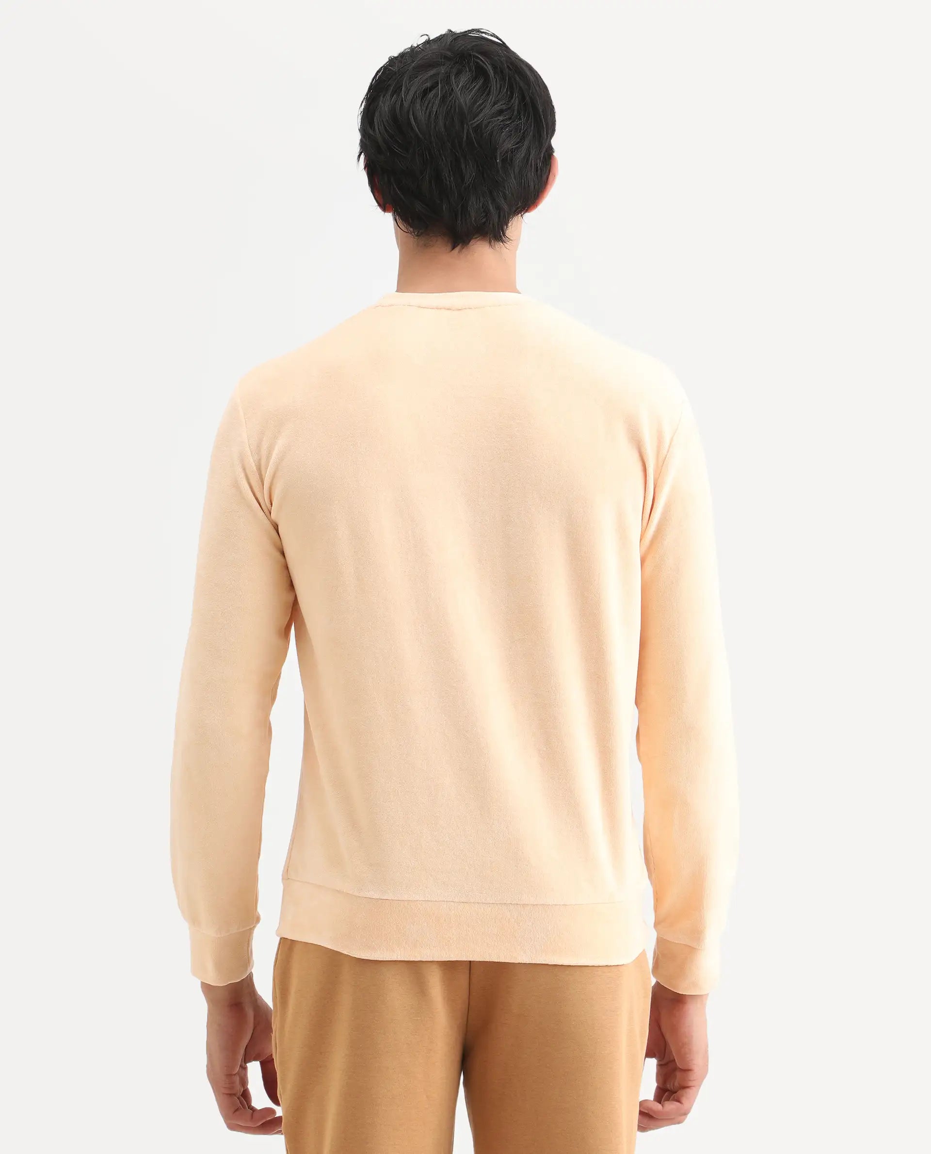 Rare Rabbit Men's Dube Yellow Cotton Plain Relaxed Fit Full Sleeve Crew Neck Sweatshirt