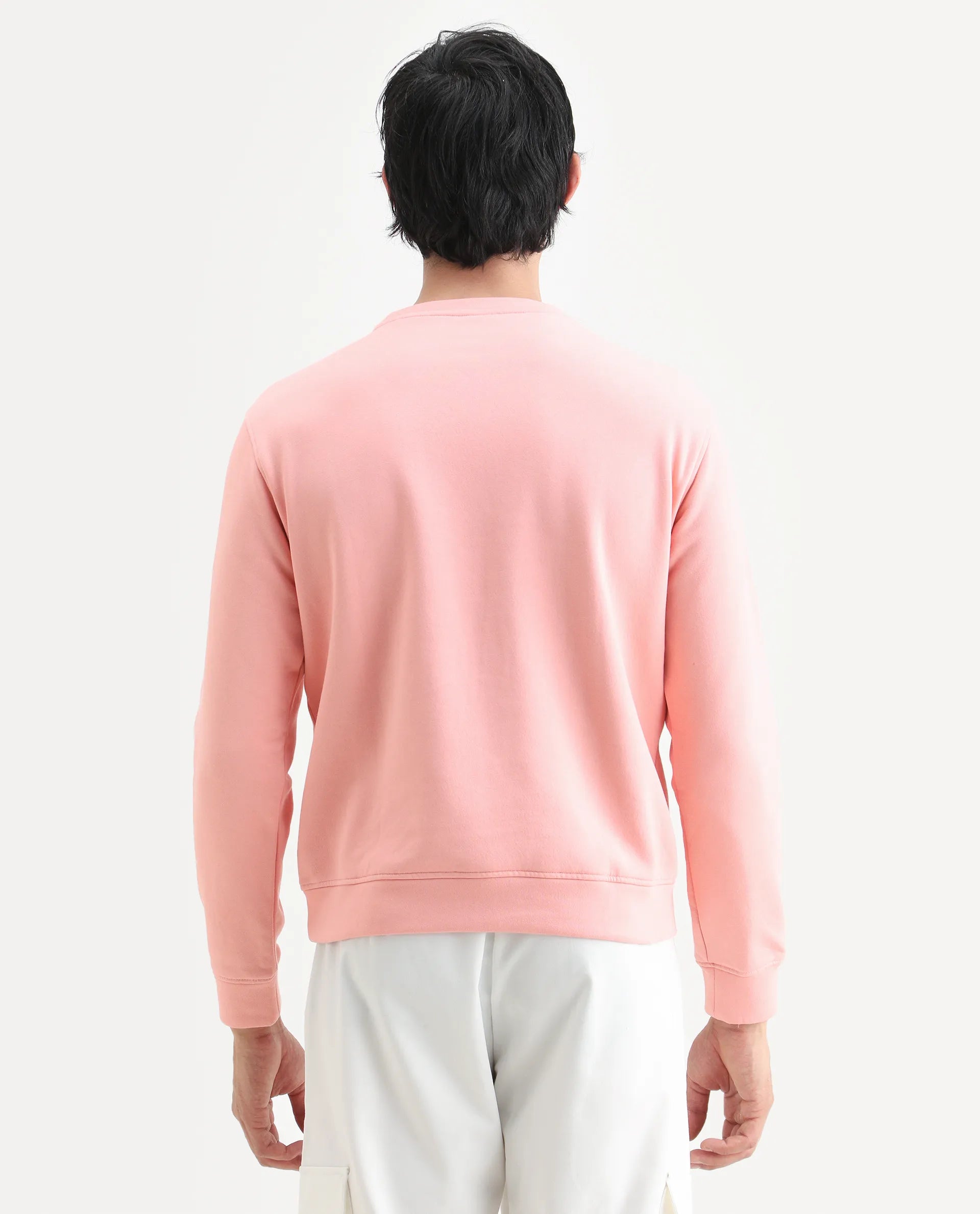 Rare Rabbit Men's Oranj Orange Cotton Embroidered Relaxed Fit Full Sleeve Crew Neck Sweatshirt