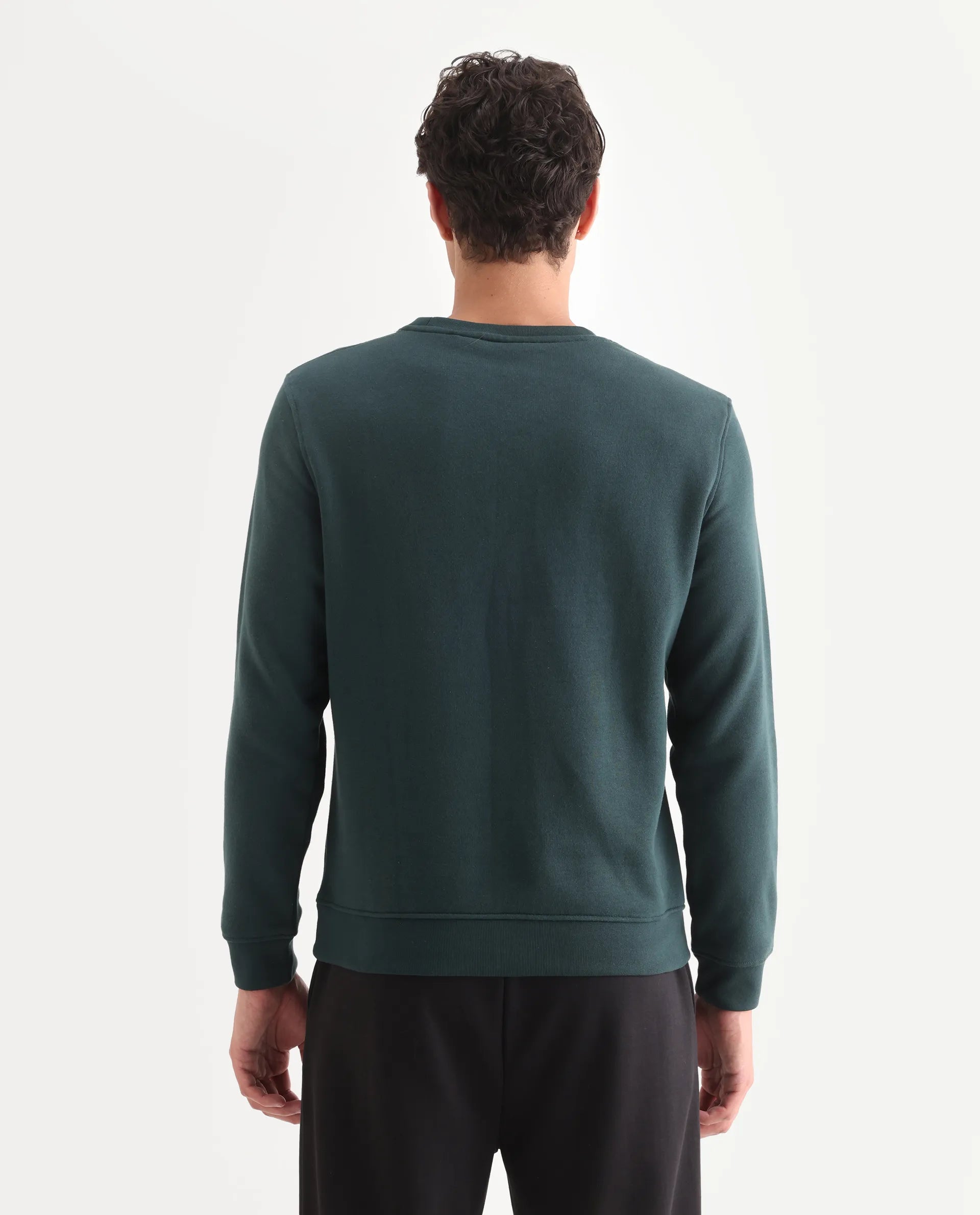 Rare Rabbit Men's Winfred Green Cotton Graphic Print Regular Fit Full Sleeve Crew Neck Sweatshirt