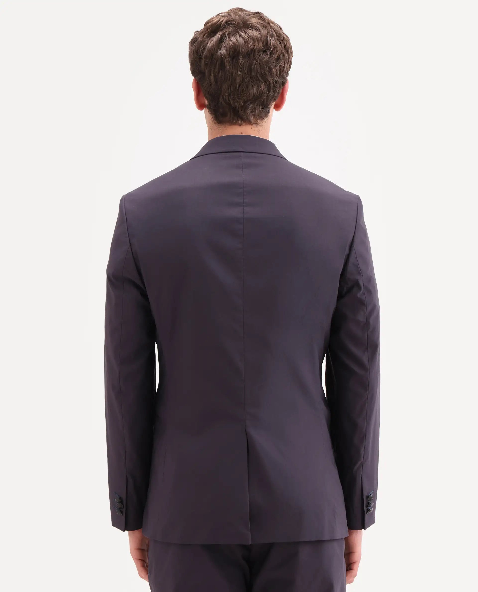 Rare Rabbit Men's Oscar Dark Purple Polyester Plain Tailored Fit Full Sleeve Lapel Neck Suits