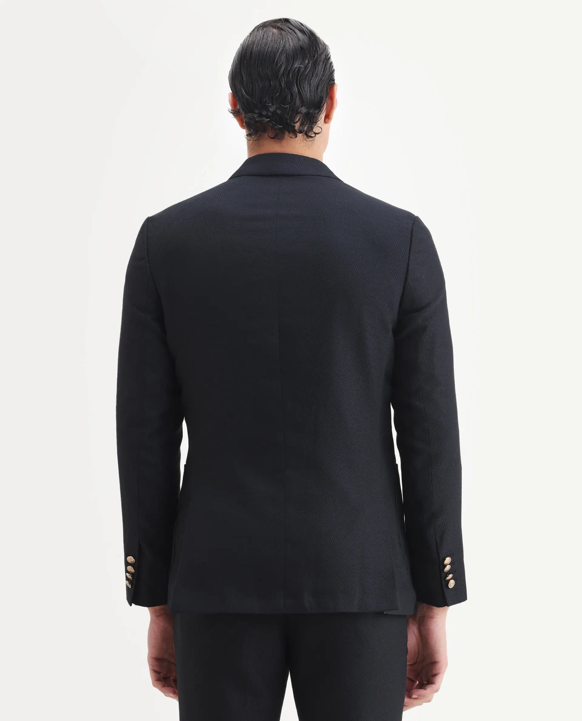 Rare Rabbit Men's Sierra Dark Navy Polyester Plain Tailored Fit Full Sleeve Lapel Neck Suits
