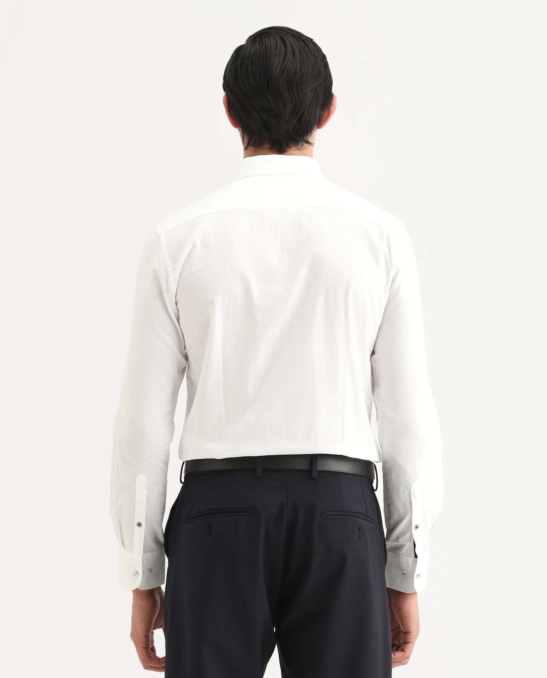 Rare Rabbit Men's Benzin White Cotton Striped Print Regular Fit Full Sleeve Collared Shirt