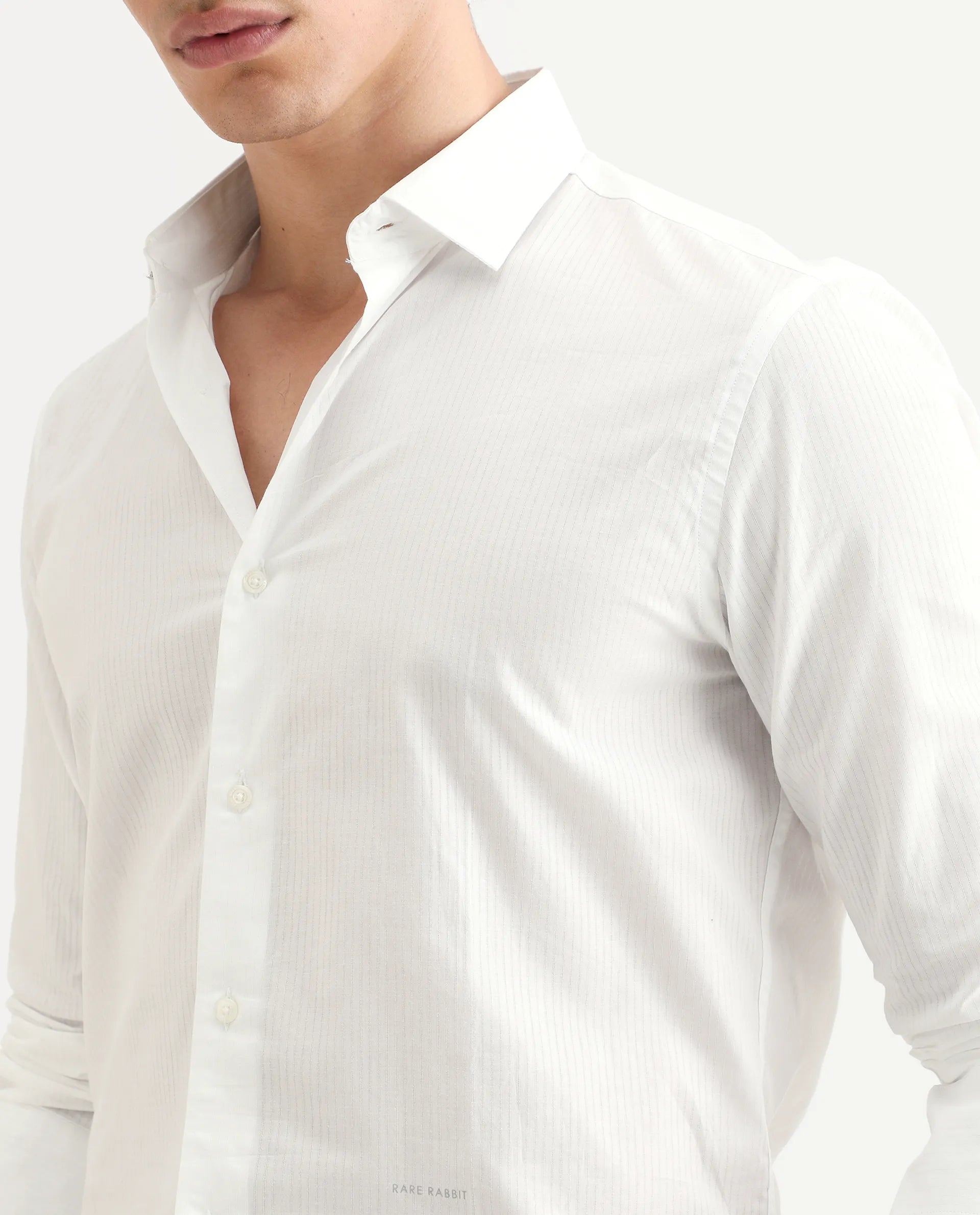 Rare Rabbit Men's Benzin White Cotton Striped Print Regular Fit Full Sleeve Collared Shirt