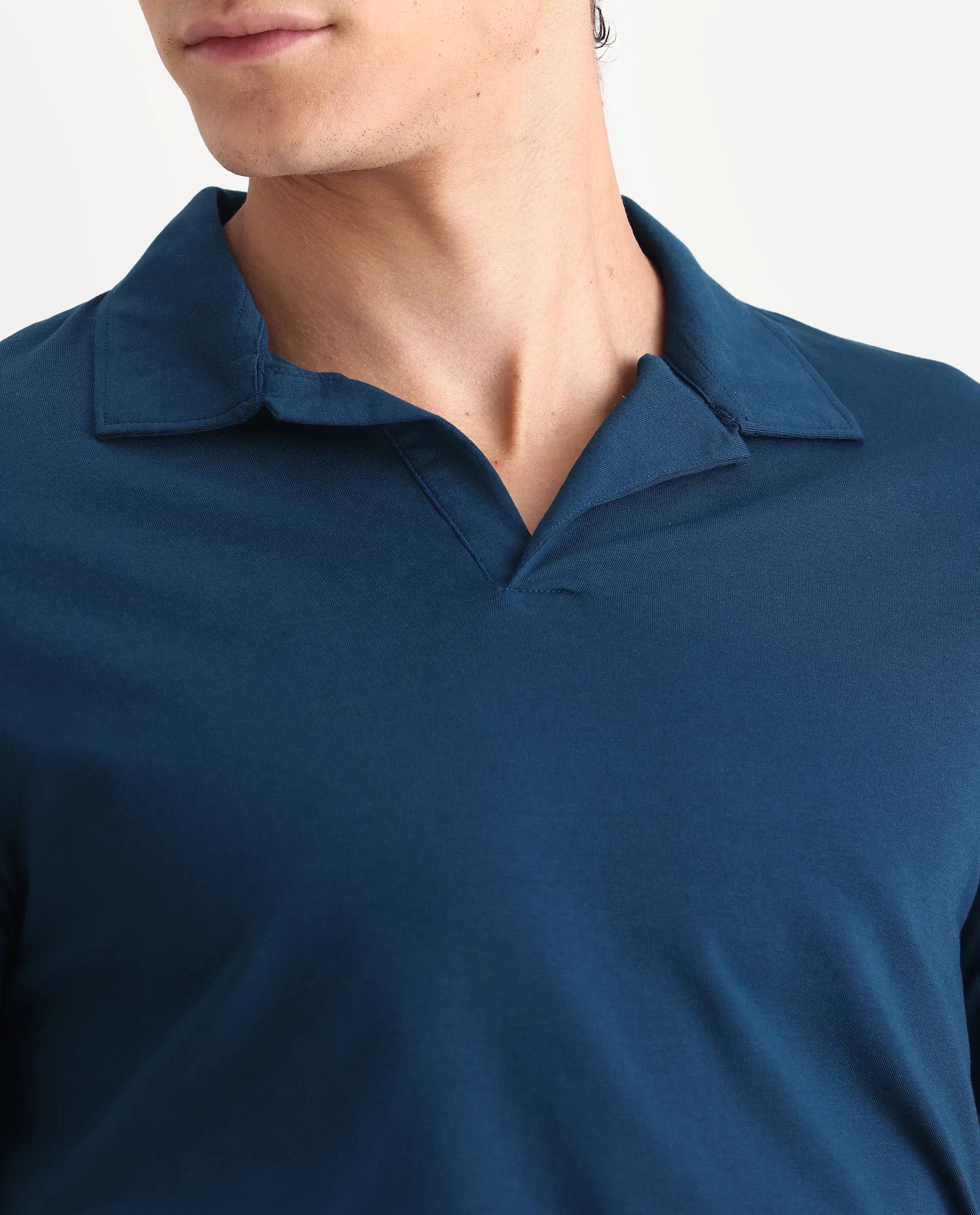 Rare Rabbit Men's Krib-1 Petrol Cotton Plain Regular Fit Half Sleeve Polo