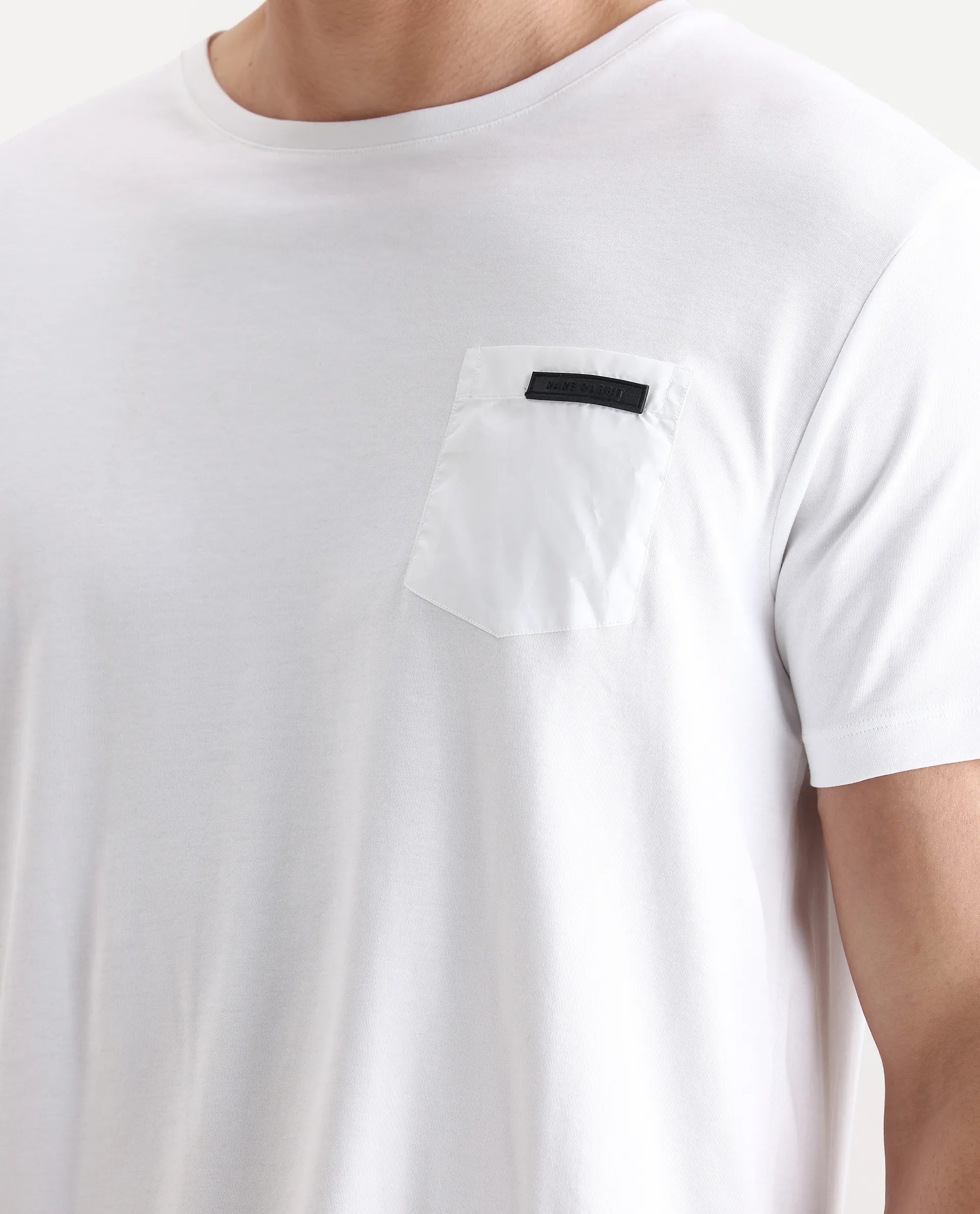 Rare Rabbit Men's Azul White Cotton Plain Slim Fit Half Sleeve Crew Neck T-Shirt