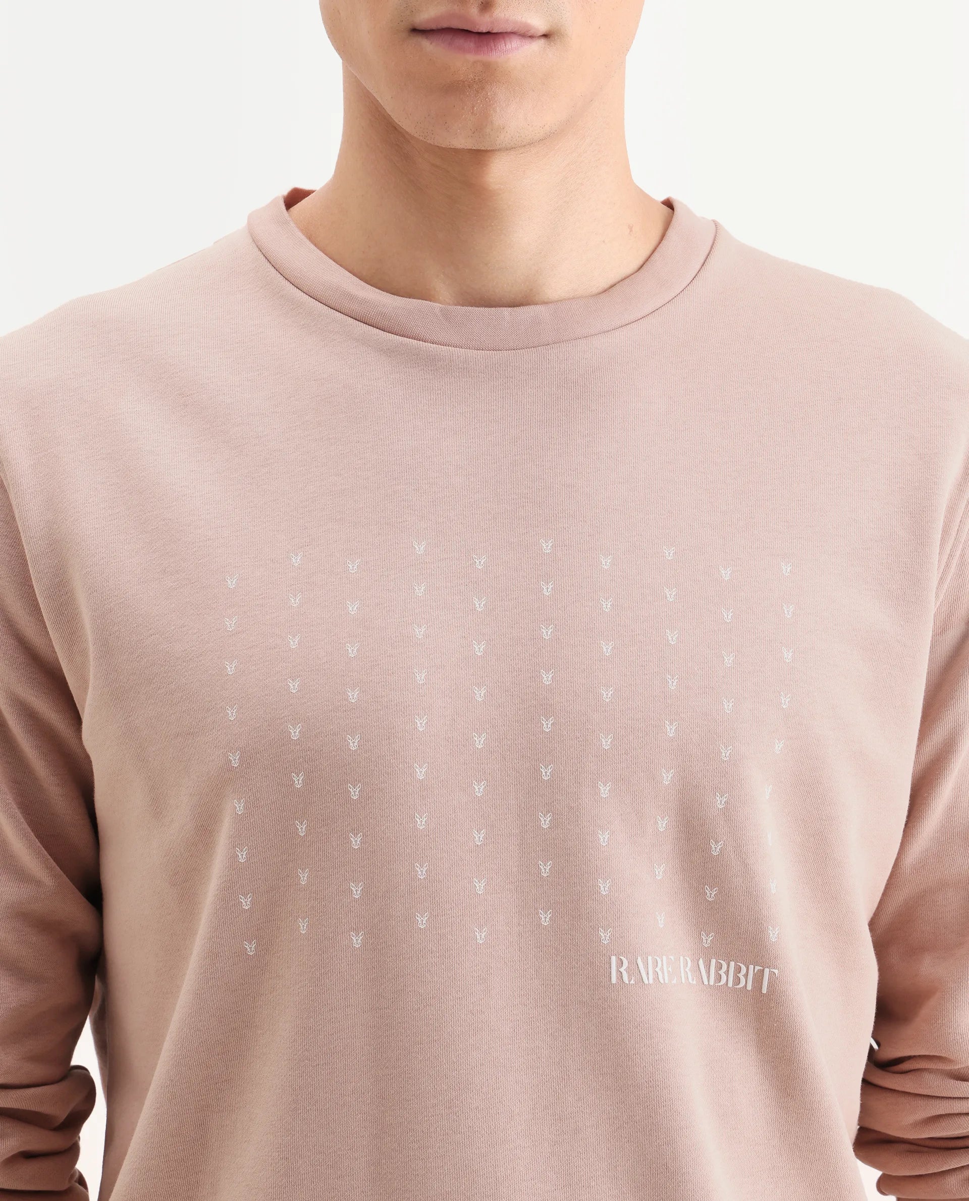 Rare Rabbit Men's Gale Beige Cotton Graphic Print Regular Fit Full Sleeve Crew Neck Sweatshirt