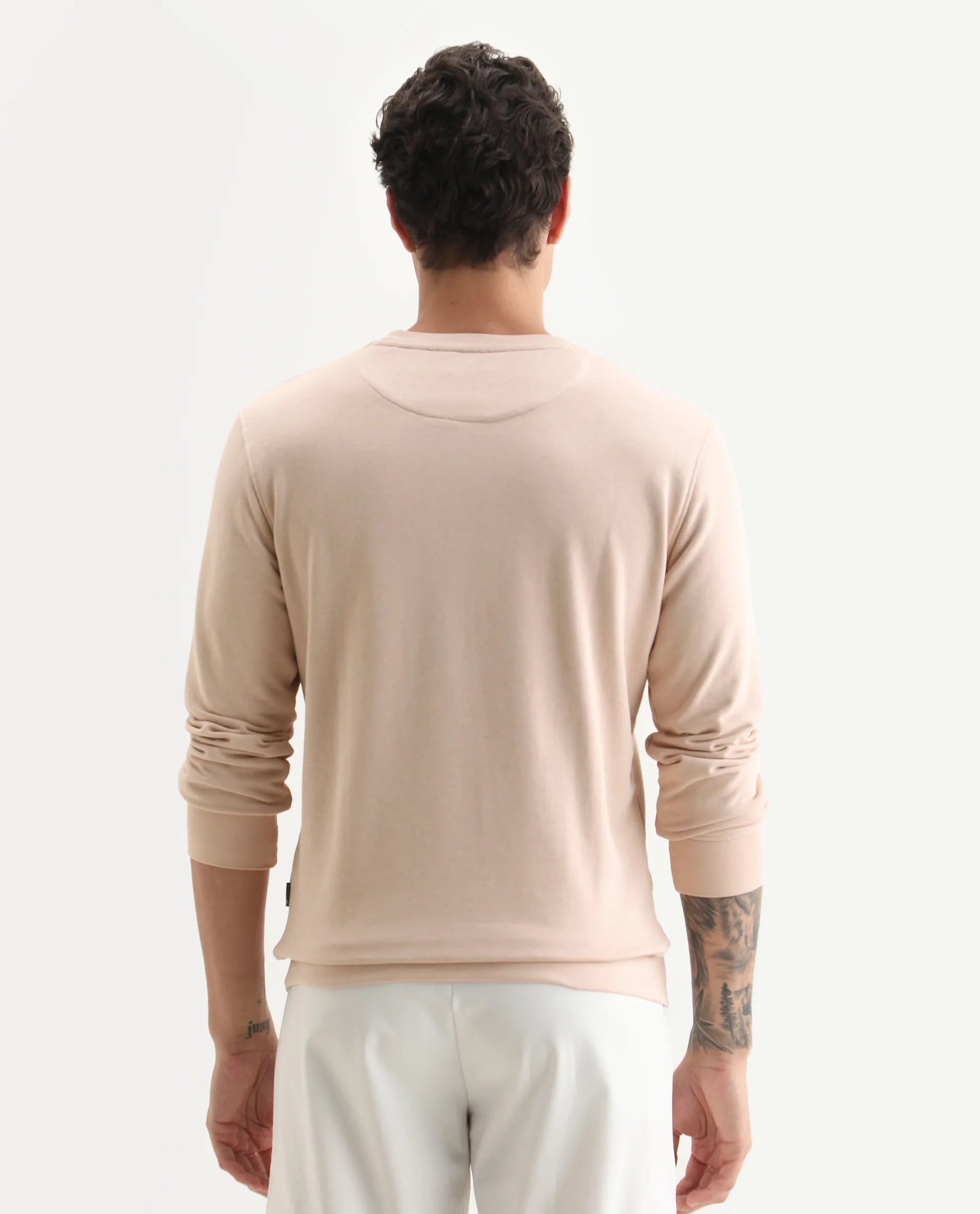 Rare Rabbit Men's Perez Peach Cotton Graphic Print Relaxed Fit Full Sleeve Crew Neck Sweatshirt