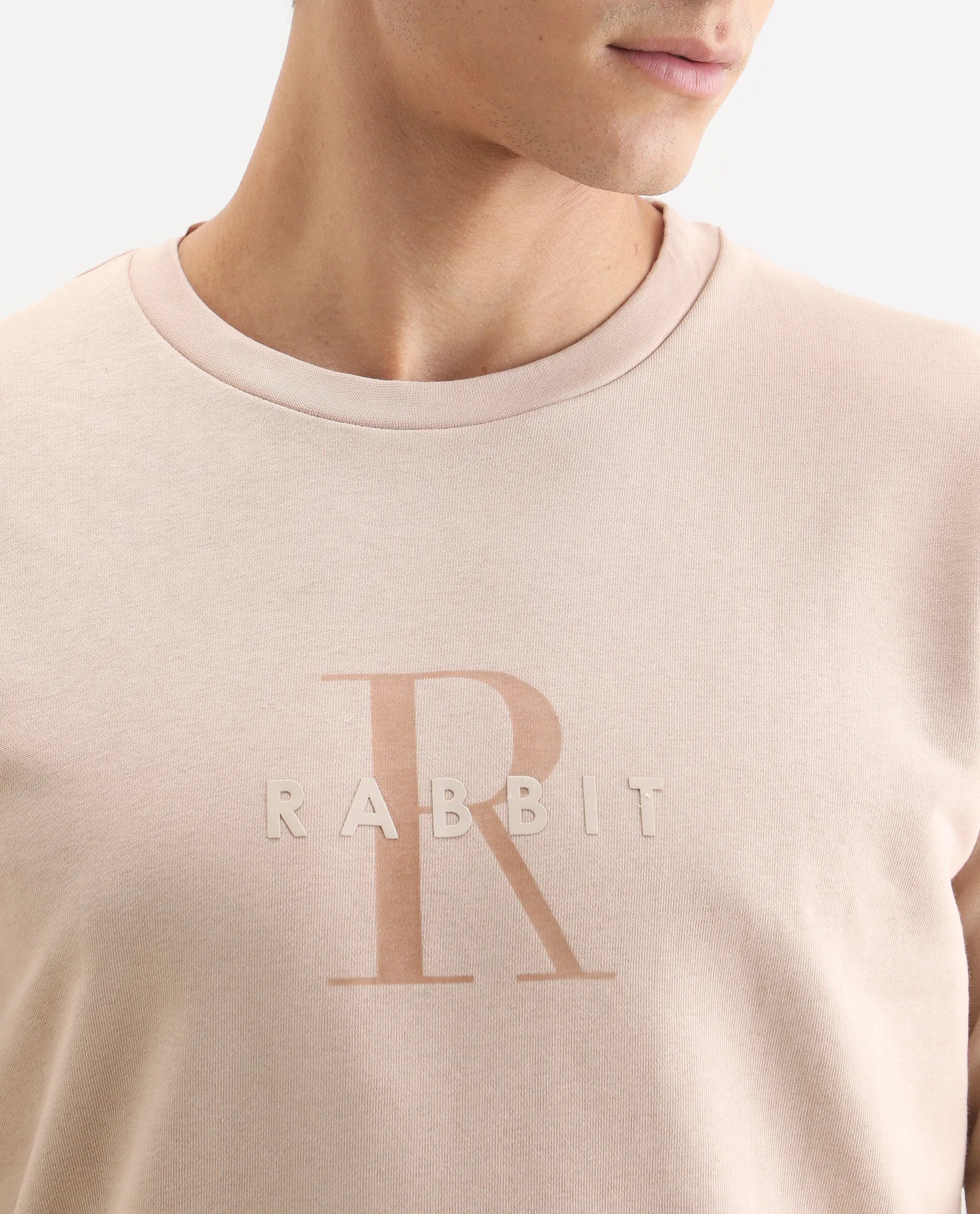 Rare Rabbit Men's Perez Peach Cotton Graphic Print Relaxed Fit Full Sleeve Crew Neck Sweatshirt