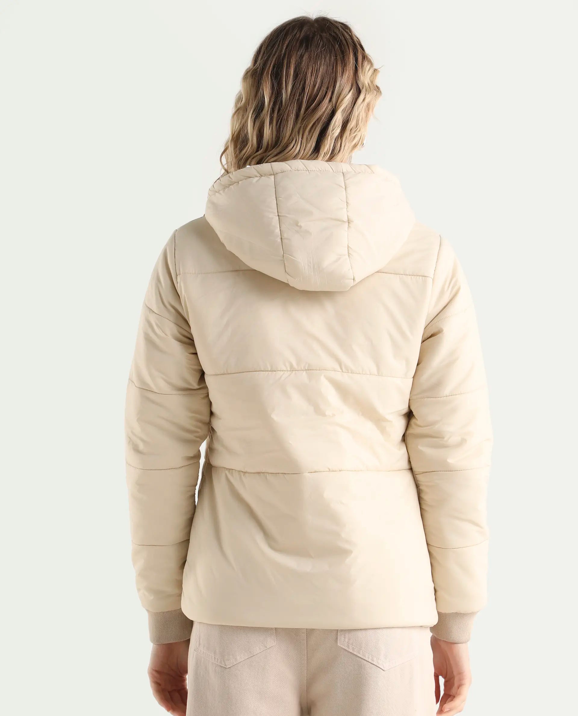 Rareism Women's Glasha Hls Beige Polyester Hooded Plain Regular Fit Jacket