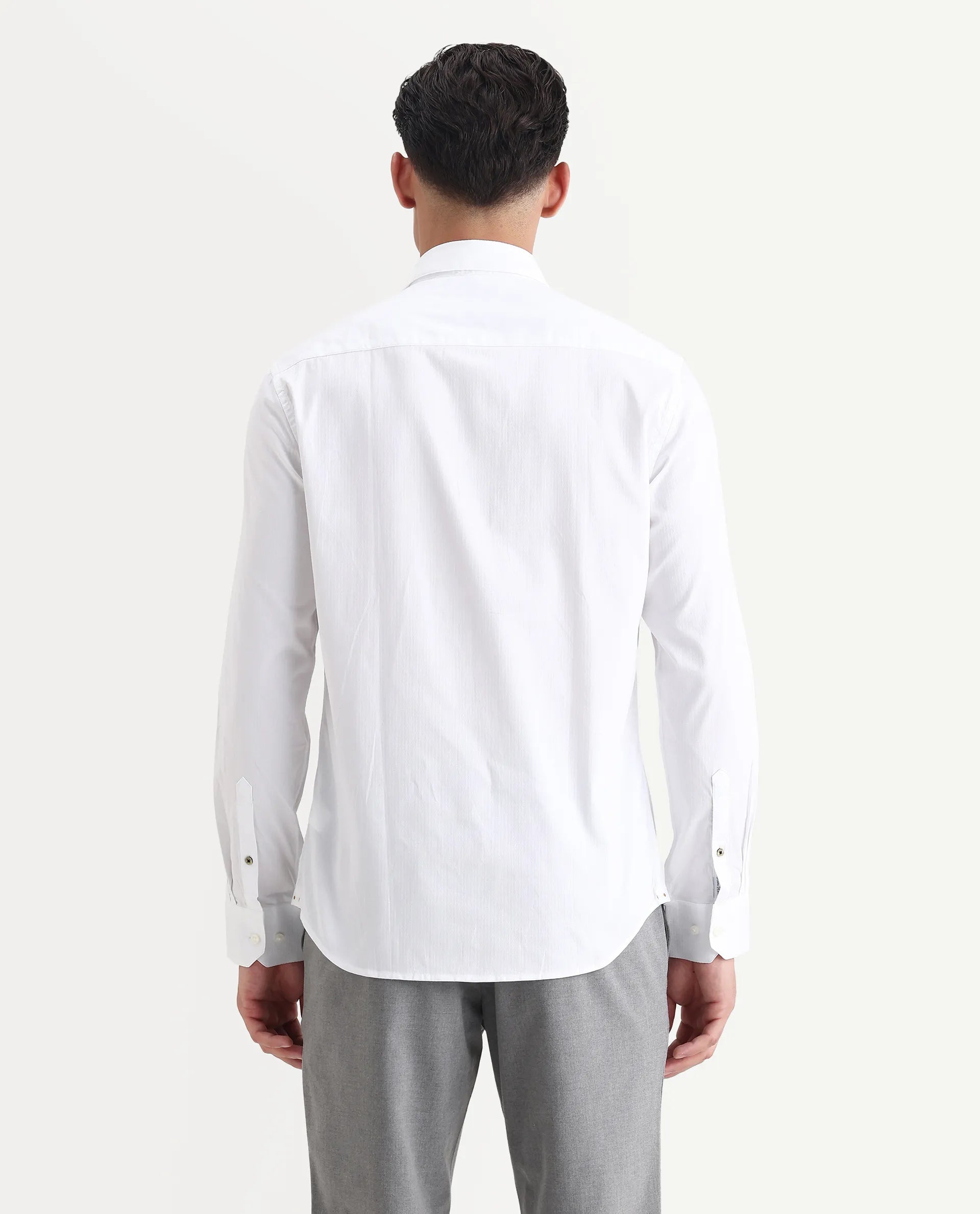 Rare Rabbit Men's Centi White Cotton Plain Regular Fit Full Sleeve Collared Shirt