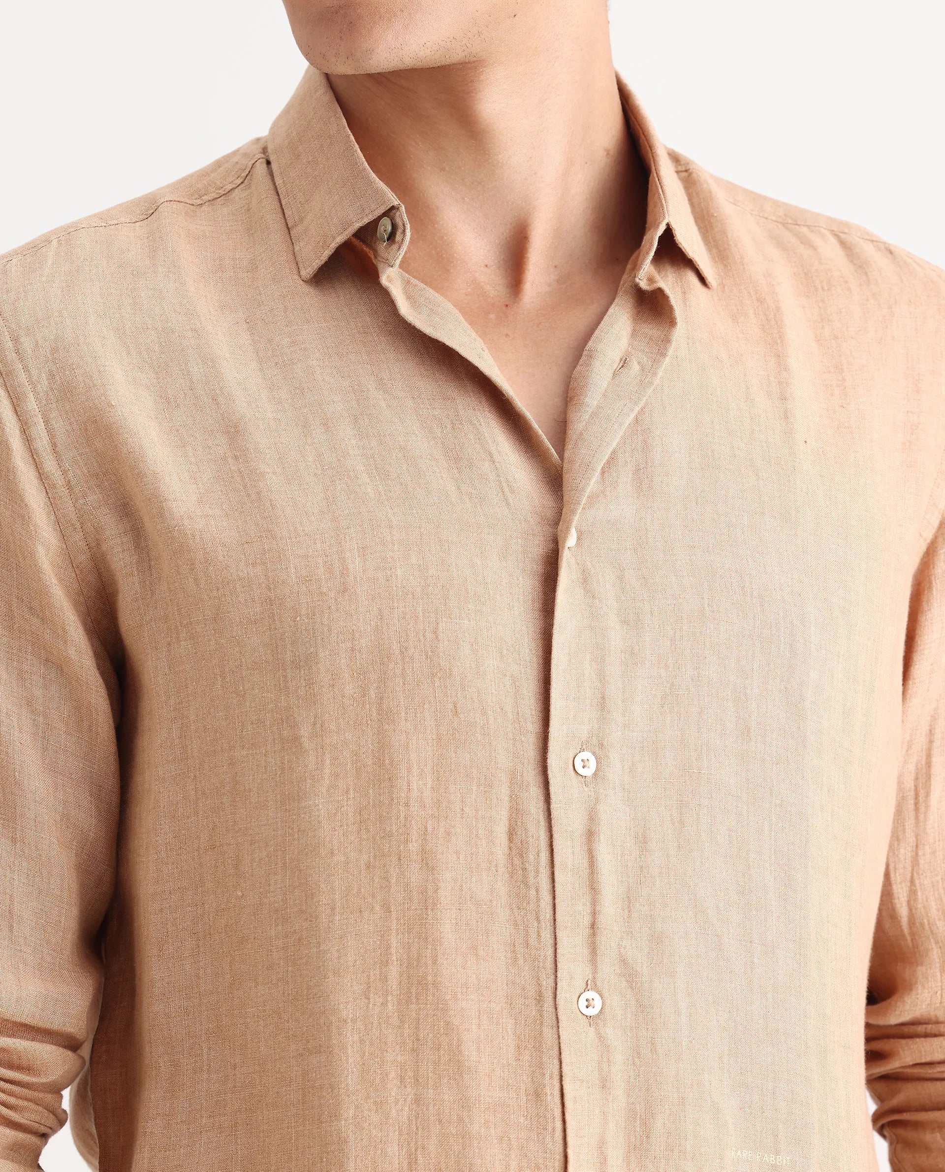 Rare Rabbit Men's Borium Beige 100% Linen Plain Regular Fit Full Sleeve Collared Shirt