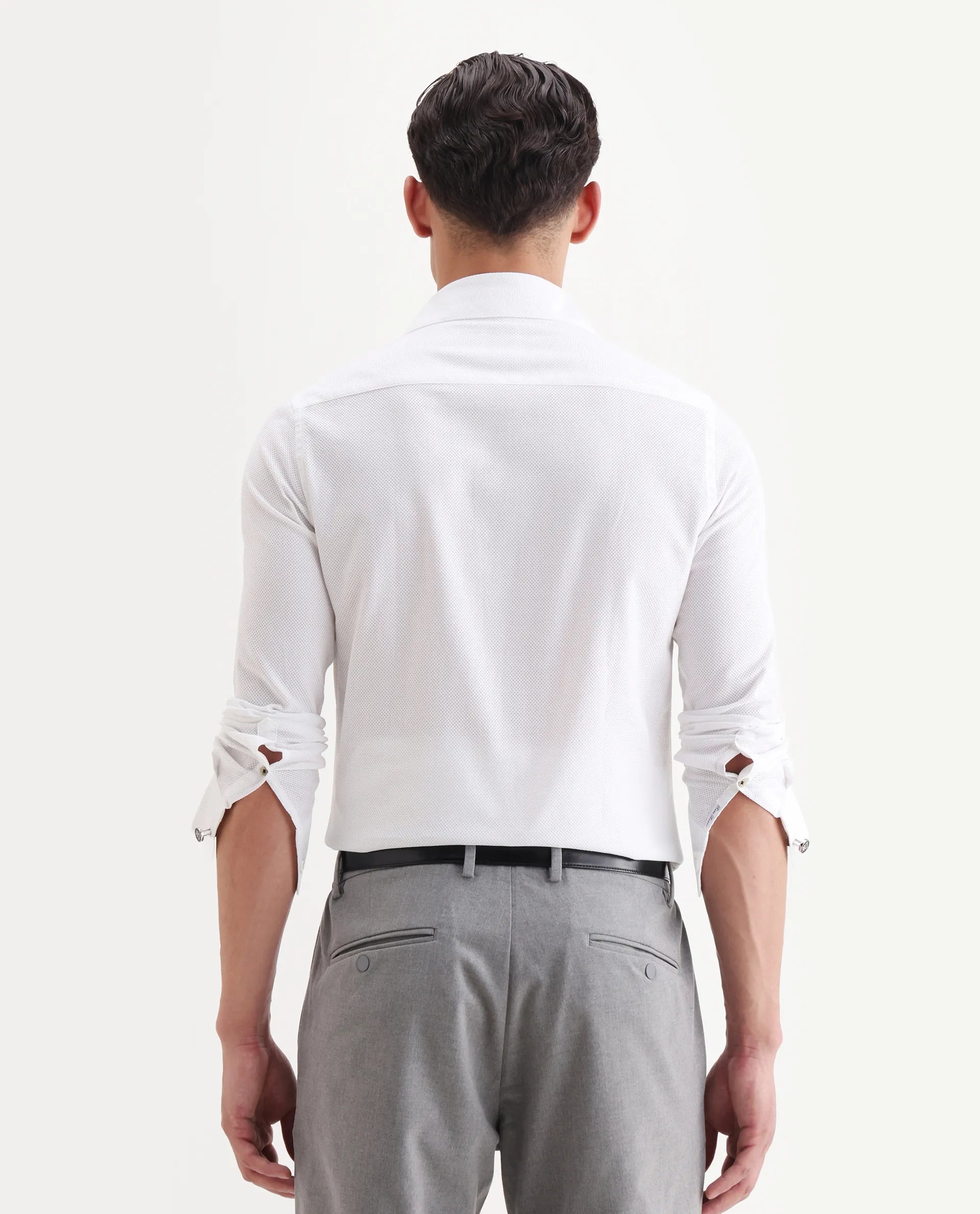 Rare Rabbit Men's Comb White Cotton Plain Regular Fit Full Sleeve Spread Collar Shirt