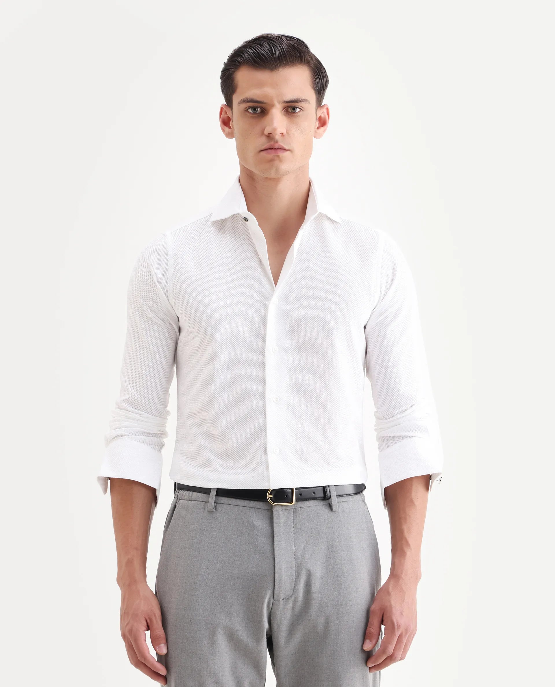 Rare Rabbit Men's Comb White Cotton Plain Regular Fit Full Sleeve Spread Collar Shirt