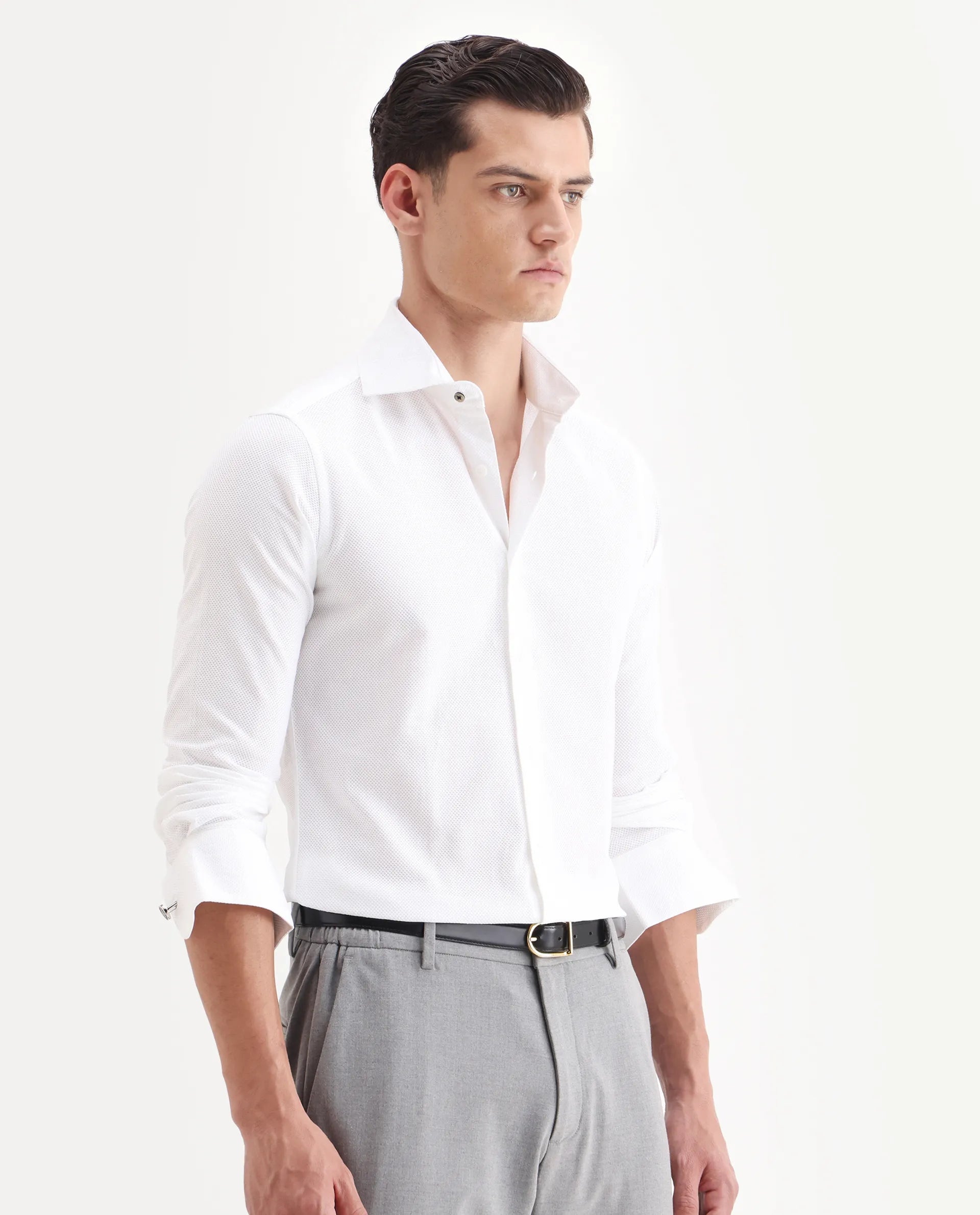 Rare Rabbit Men's Comb White Cotton Plain Regular Fit Full Sleeve Spread Collar Shirt