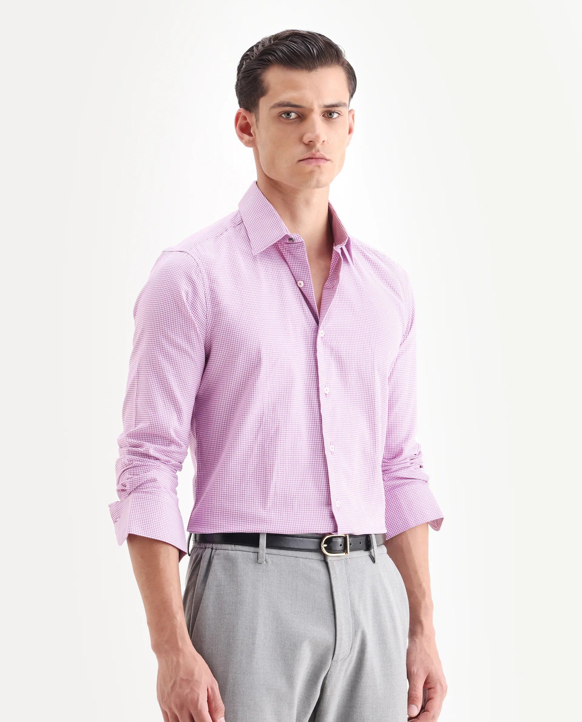 Rare Rabbit Men's Genium Pink Cotton Checked Print Tailored Fit Full Sleeve Collared Shirt