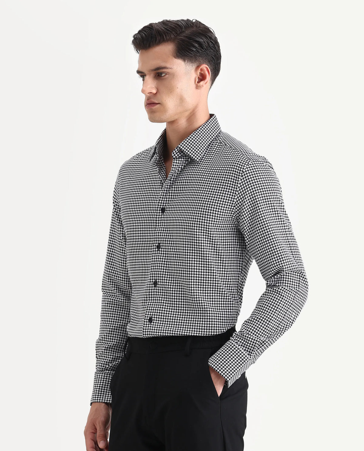 Rare Rabbit Men's Jader Black Cotton Checked Print Regular Fit Full Sleeve Collared Shirt