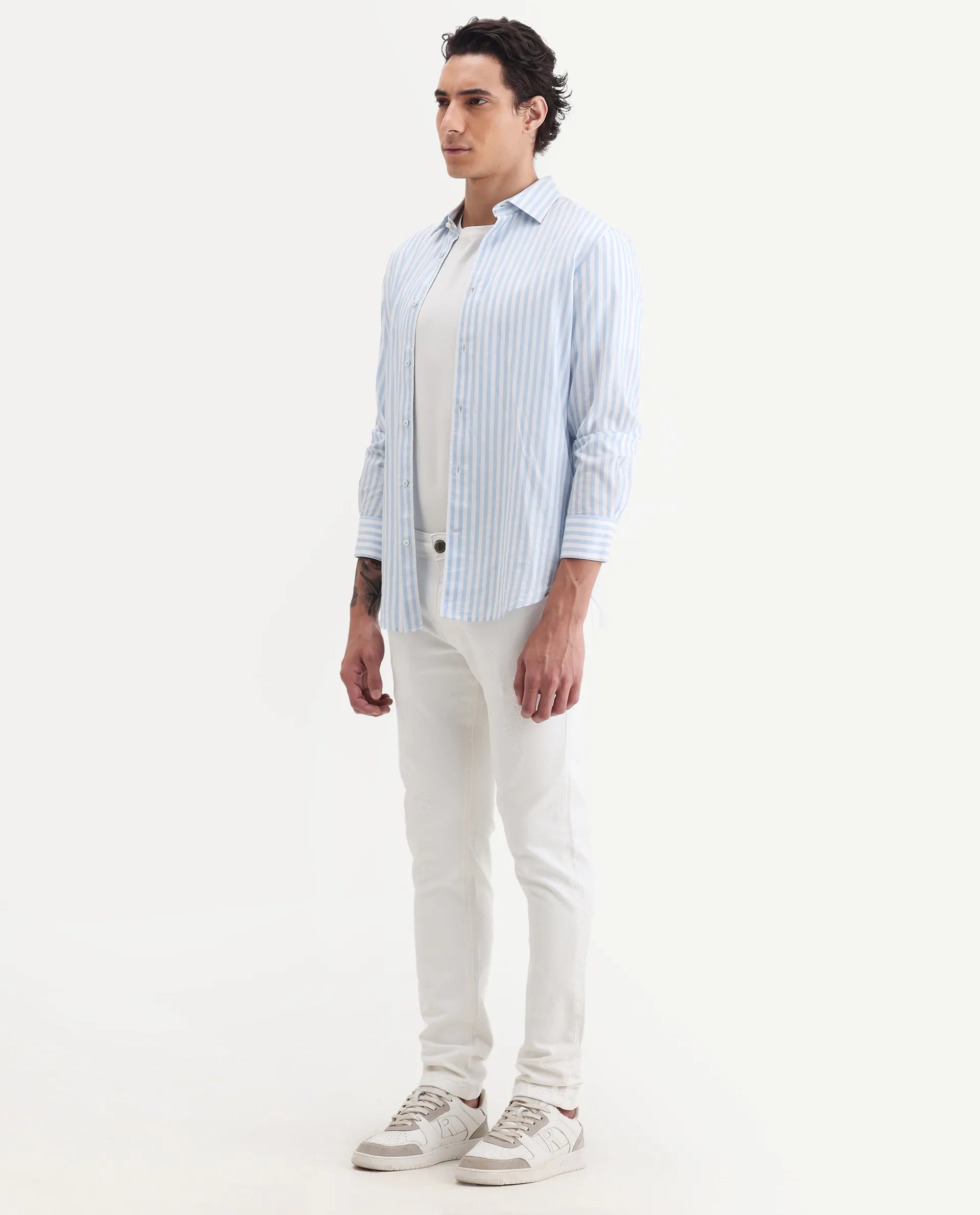 Rare Rabbit Men's Astred White Cotton Plain Hawk Slim Fit Jeans