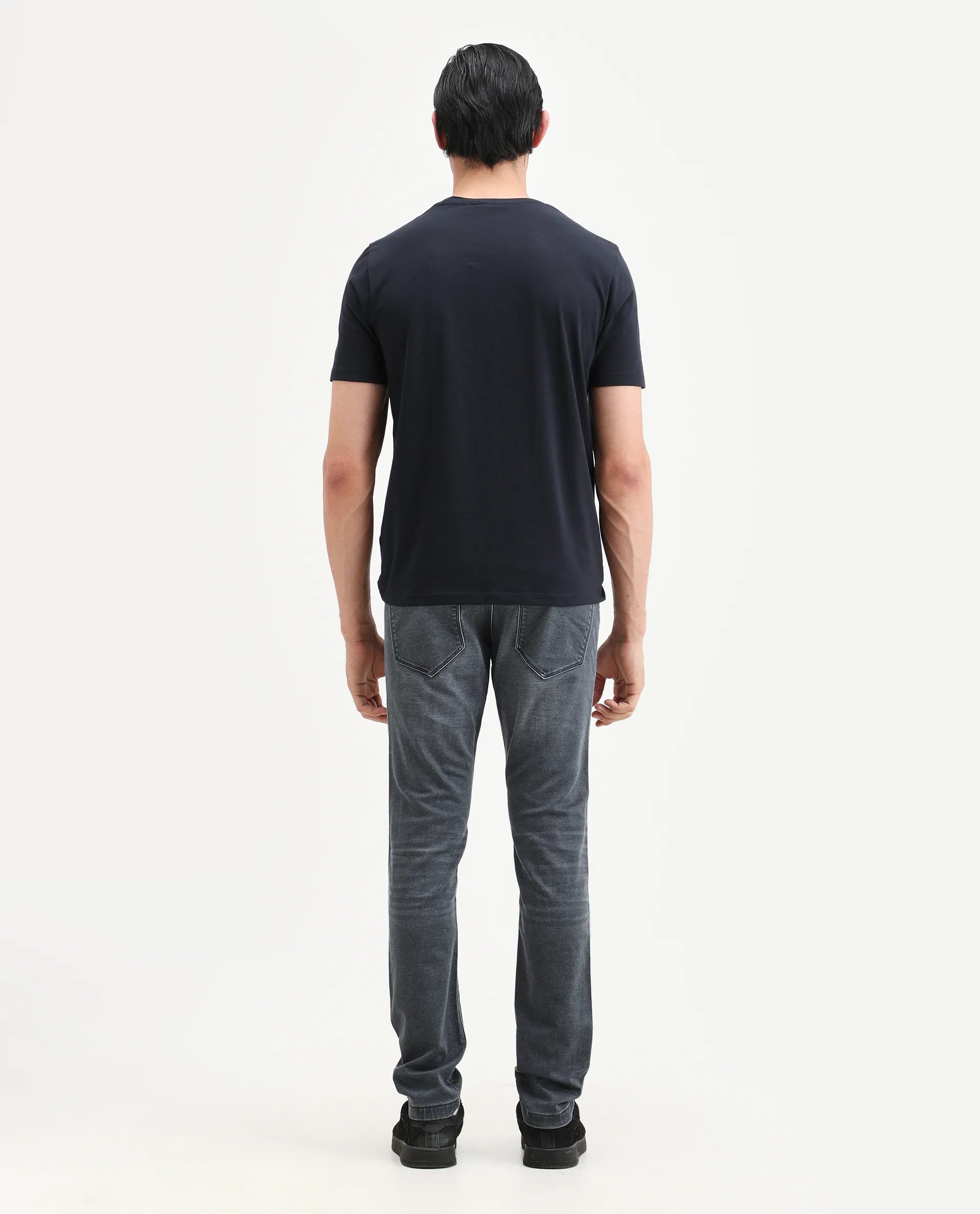 Rare Rabbit Men's Delft Dusky Blue Cotton Plain Hawk Slim Fit Jeans