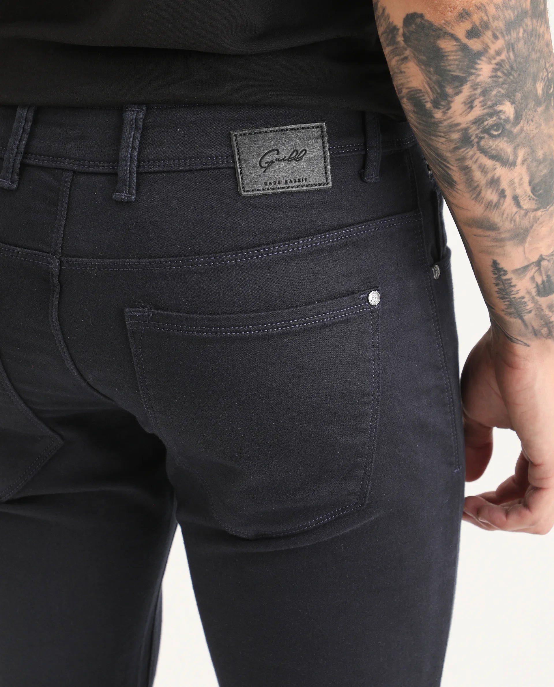 Rare Rabbit Men's Satinx Navy Cotton Plain Hawk Slim Fit Jeans