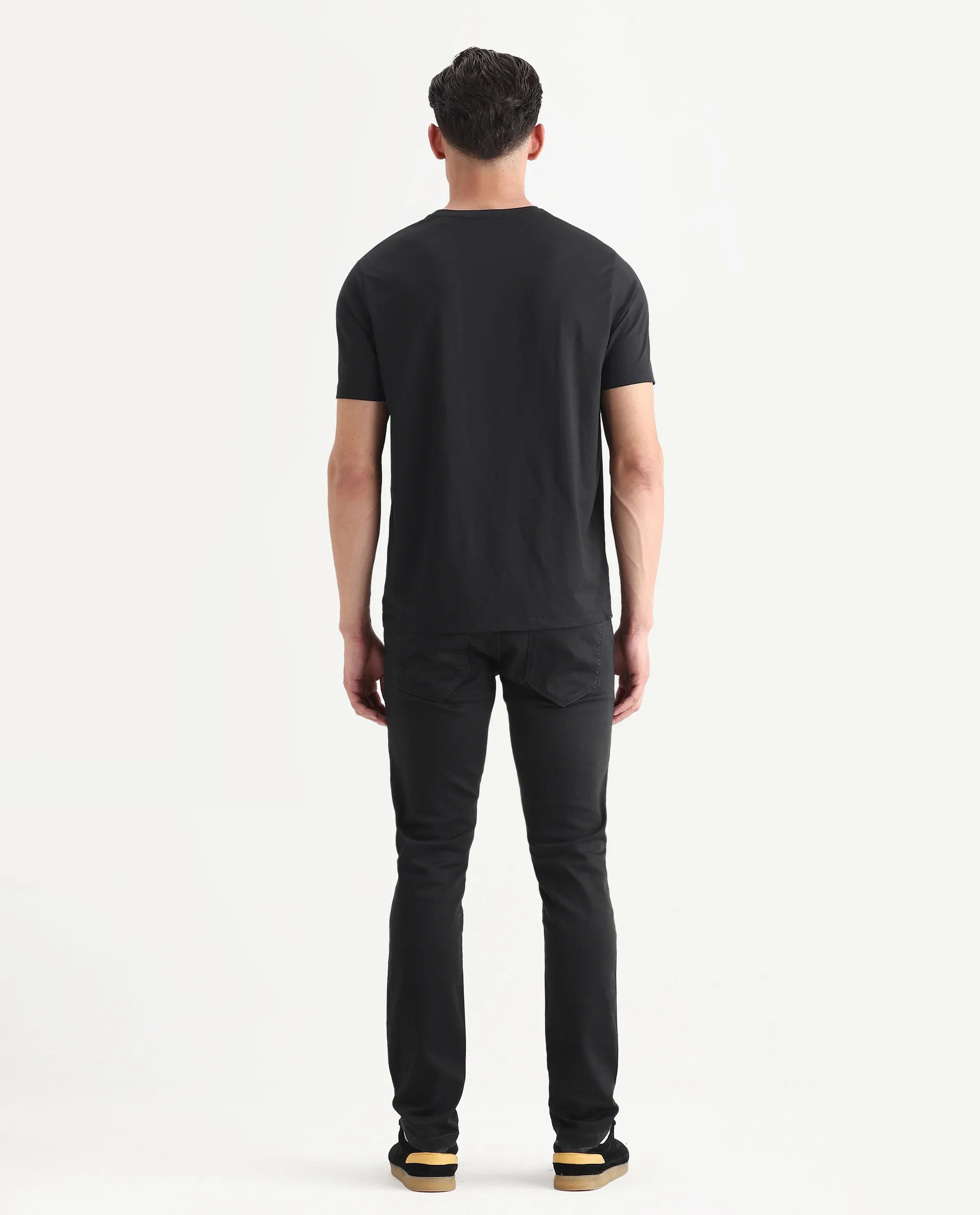 Rare Rabbit Men's Satinx Black Cotton Plain Hawk Slim Fit Jeans