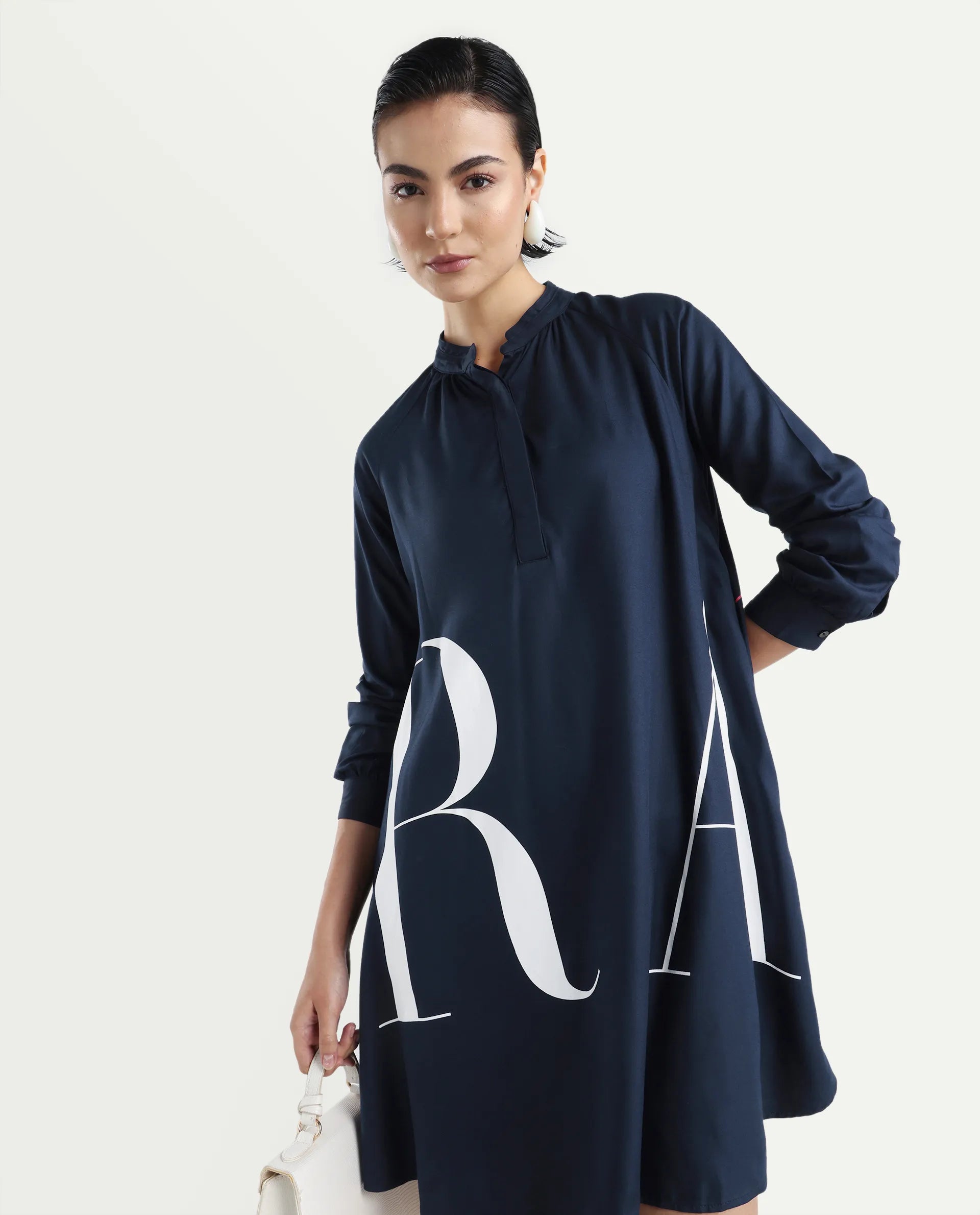 Buy Leor - Dark Blue Graphic Print Mini Dress| Rareism Buy Leor - Dark Blue Graphic Print Mini Dress| Rareism