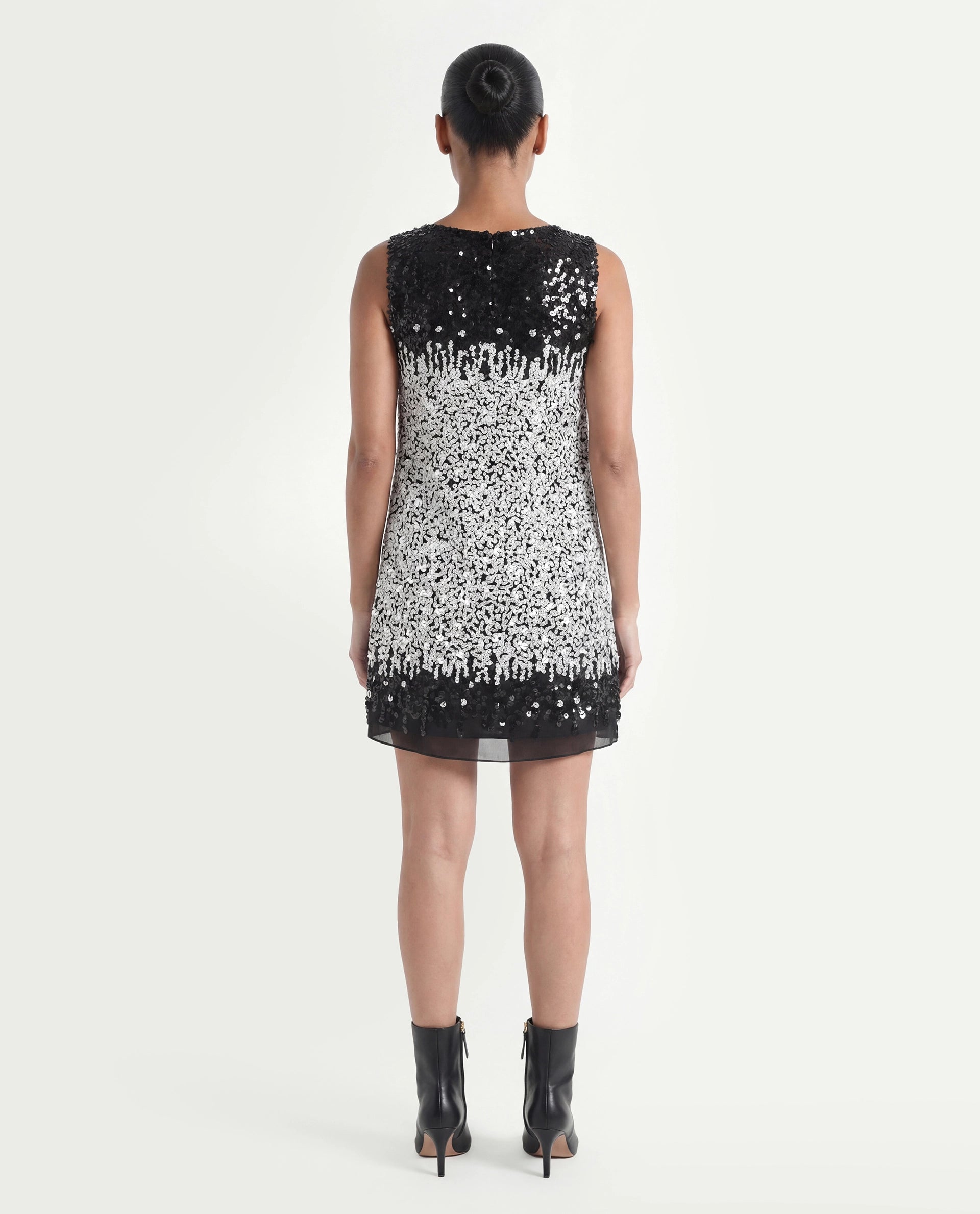 Rareism Women's Moana Sheen White Polyester V-Neck Sequined Sleeveless Mini Regular Fit Dress