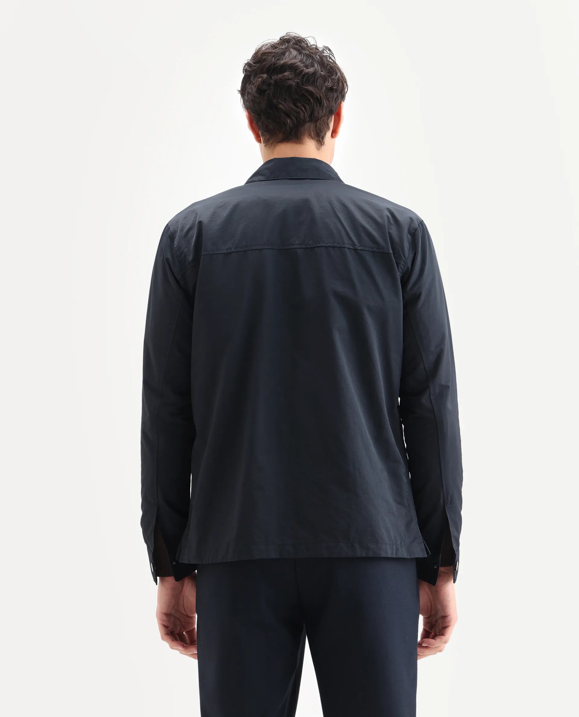 Rare Rabbit Men's Feliu Navy Cotton Plain Regular Fit Full Sleeve Spread Collar Jacket