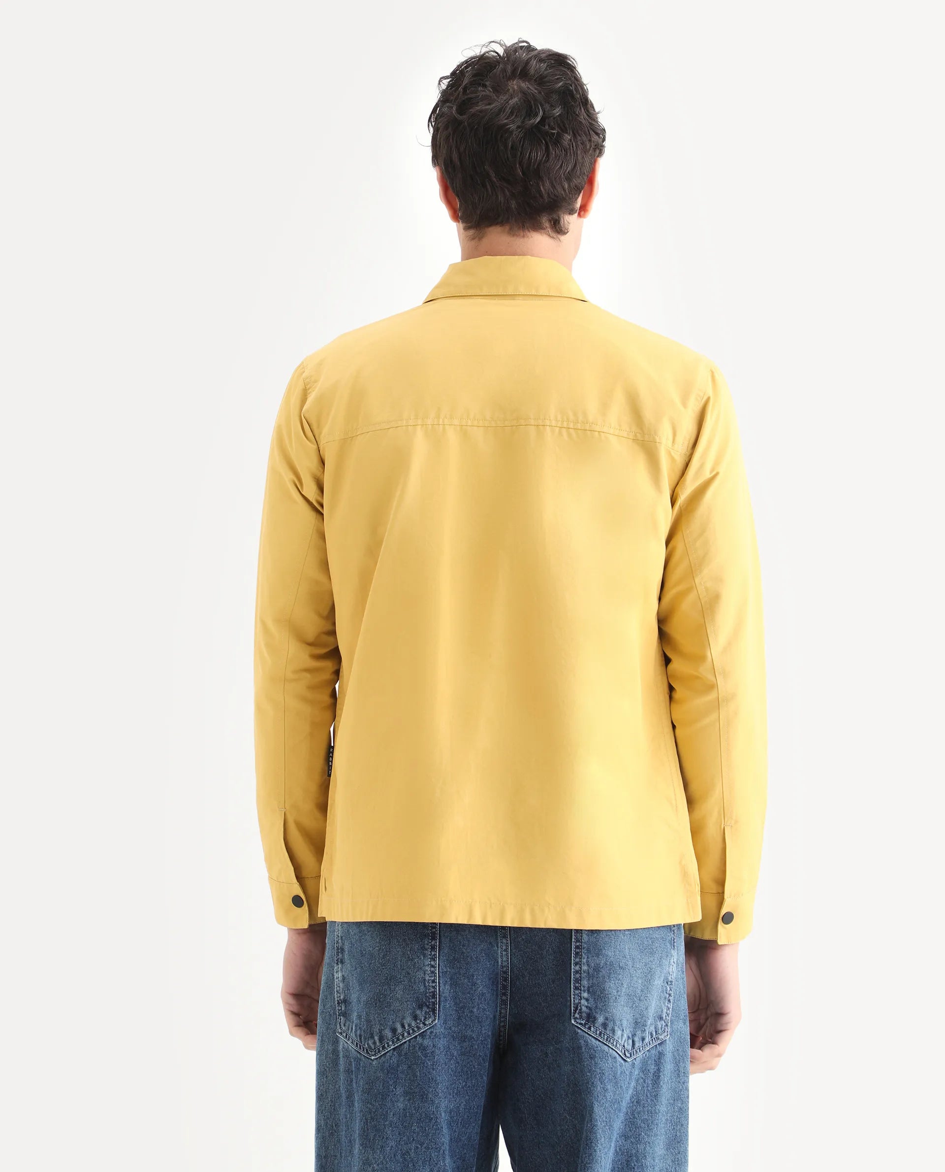 Rare Rabbit Men's Feliu Yellow Cotton Plain Regular Fit Full Sleeve Spread Collar Jacket