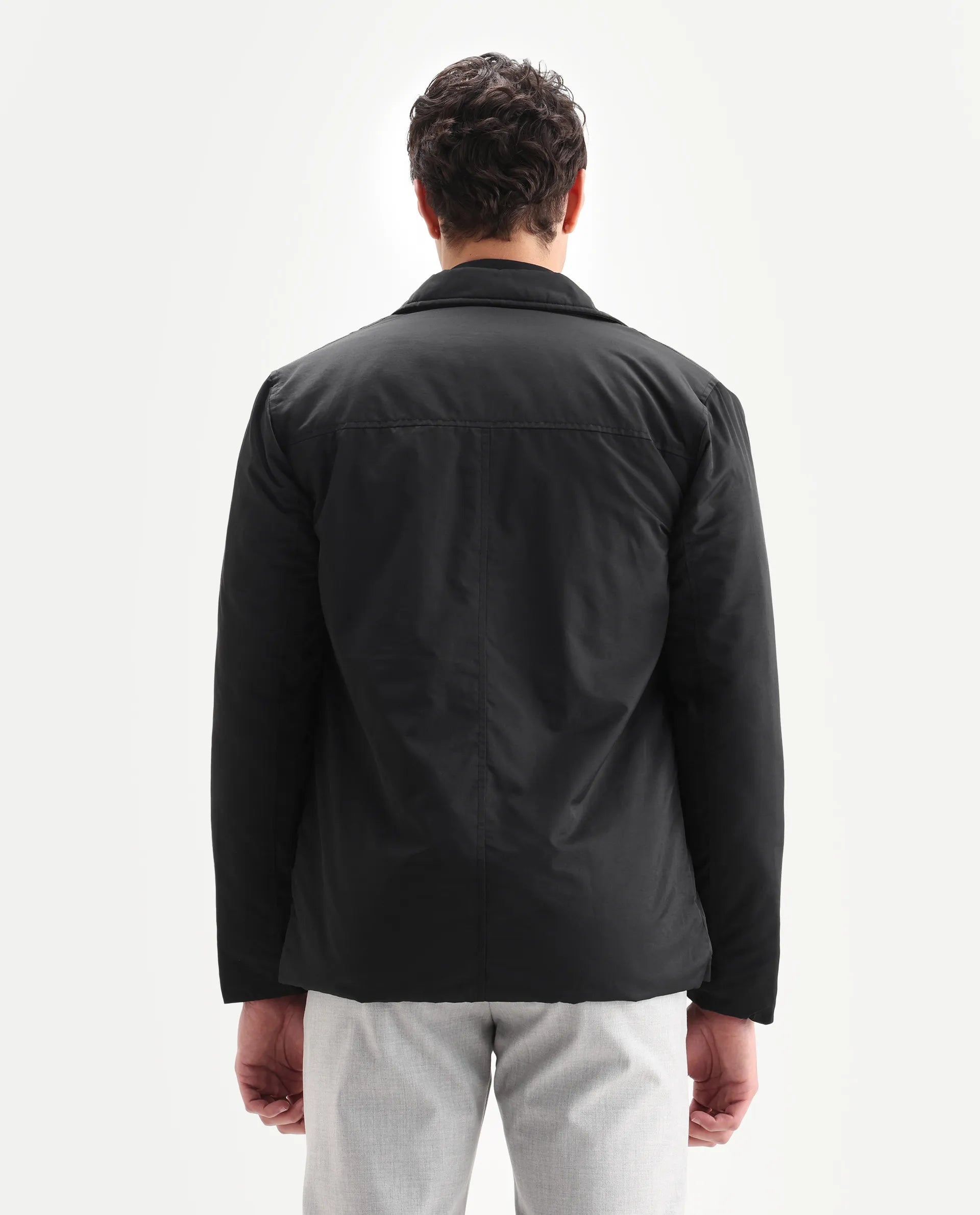 Rare Rabbit Men's Merjon Black Nylon Plain Tailored Fit Full Sleeve Lapel Neck Jacket