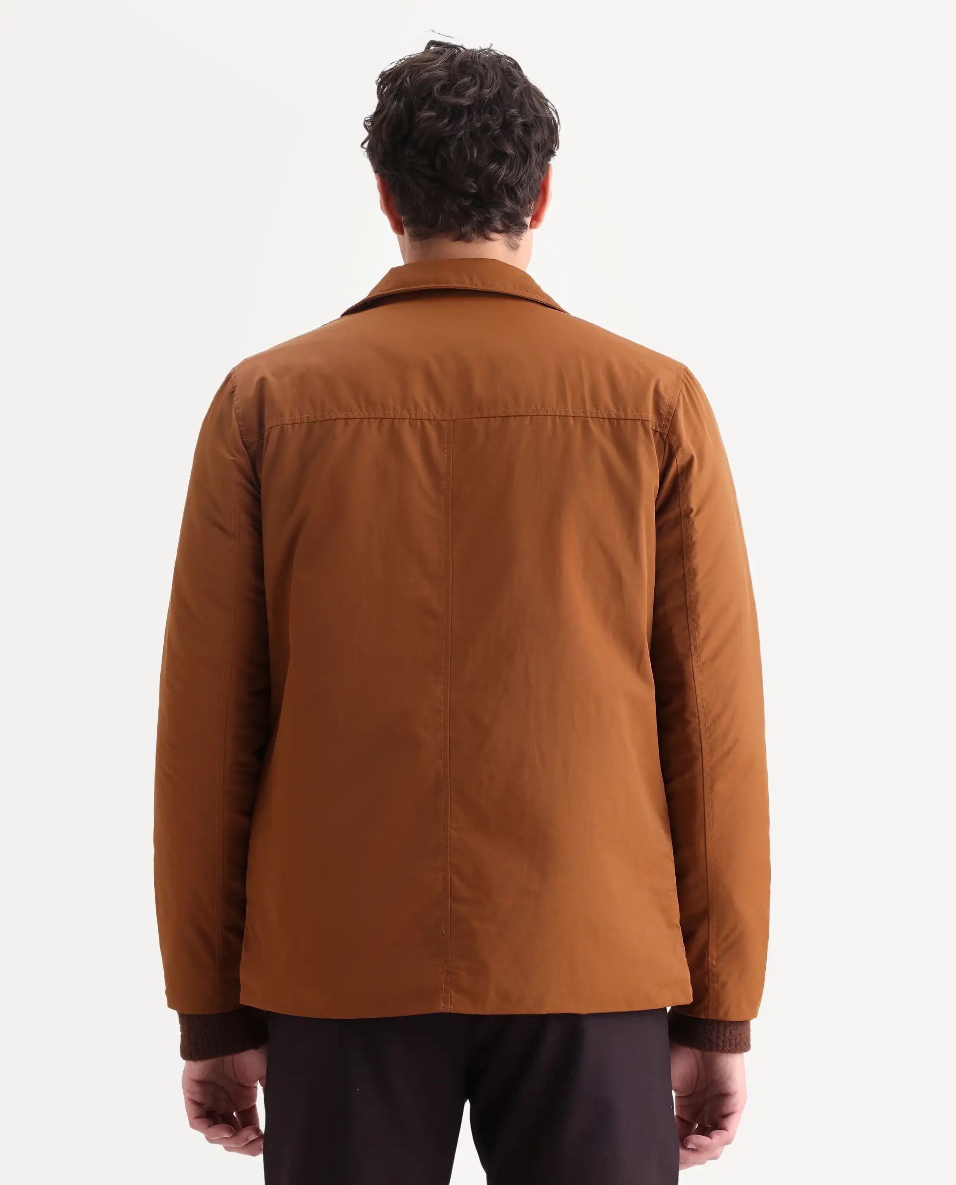 Rare Rabbit Men's Merjon Tan Nylon Plain Tailored Fit Full Sleeve Lapel Neck Jacket