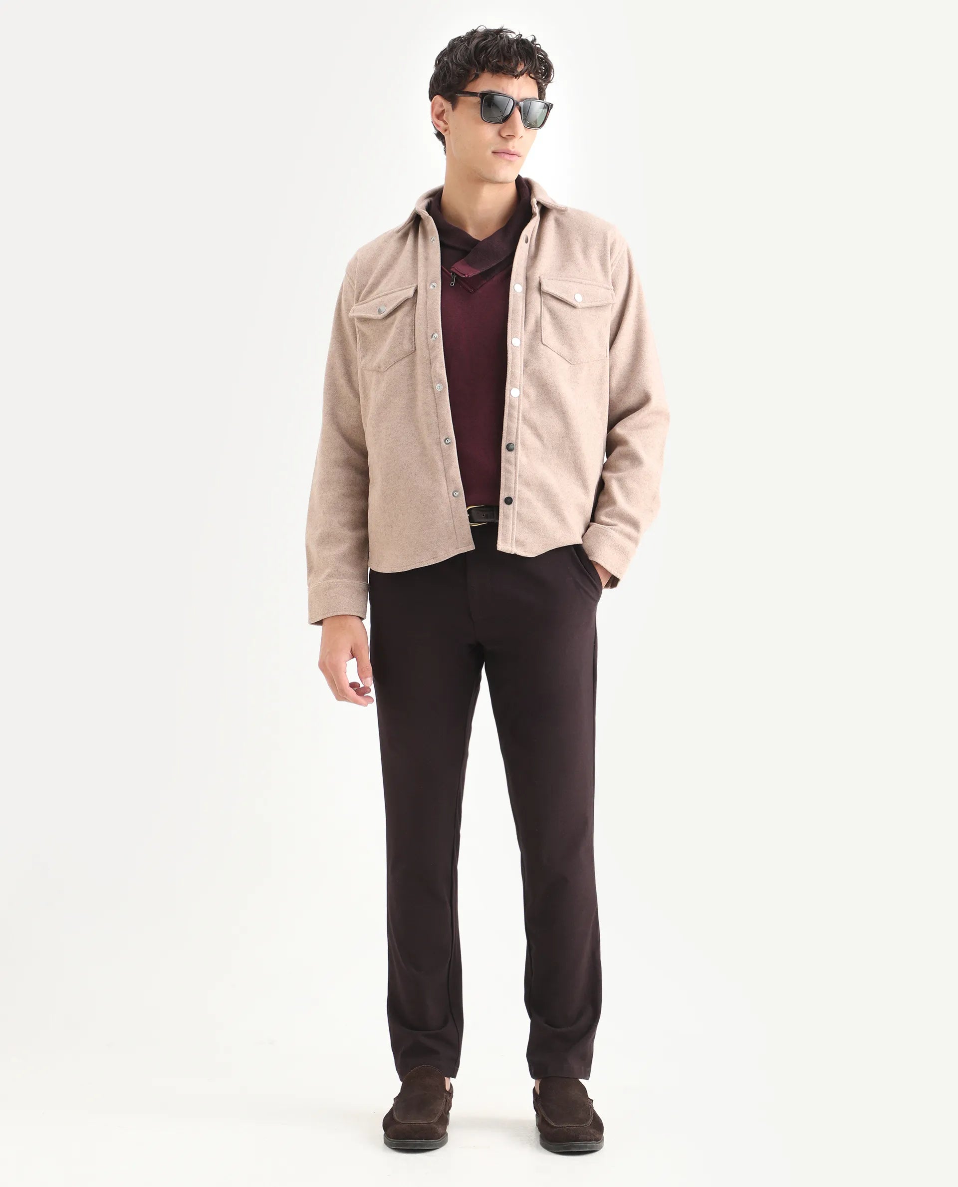 Rare Rabbit Men's Cason Light Beige Polyester Plain Regular Fit Full S