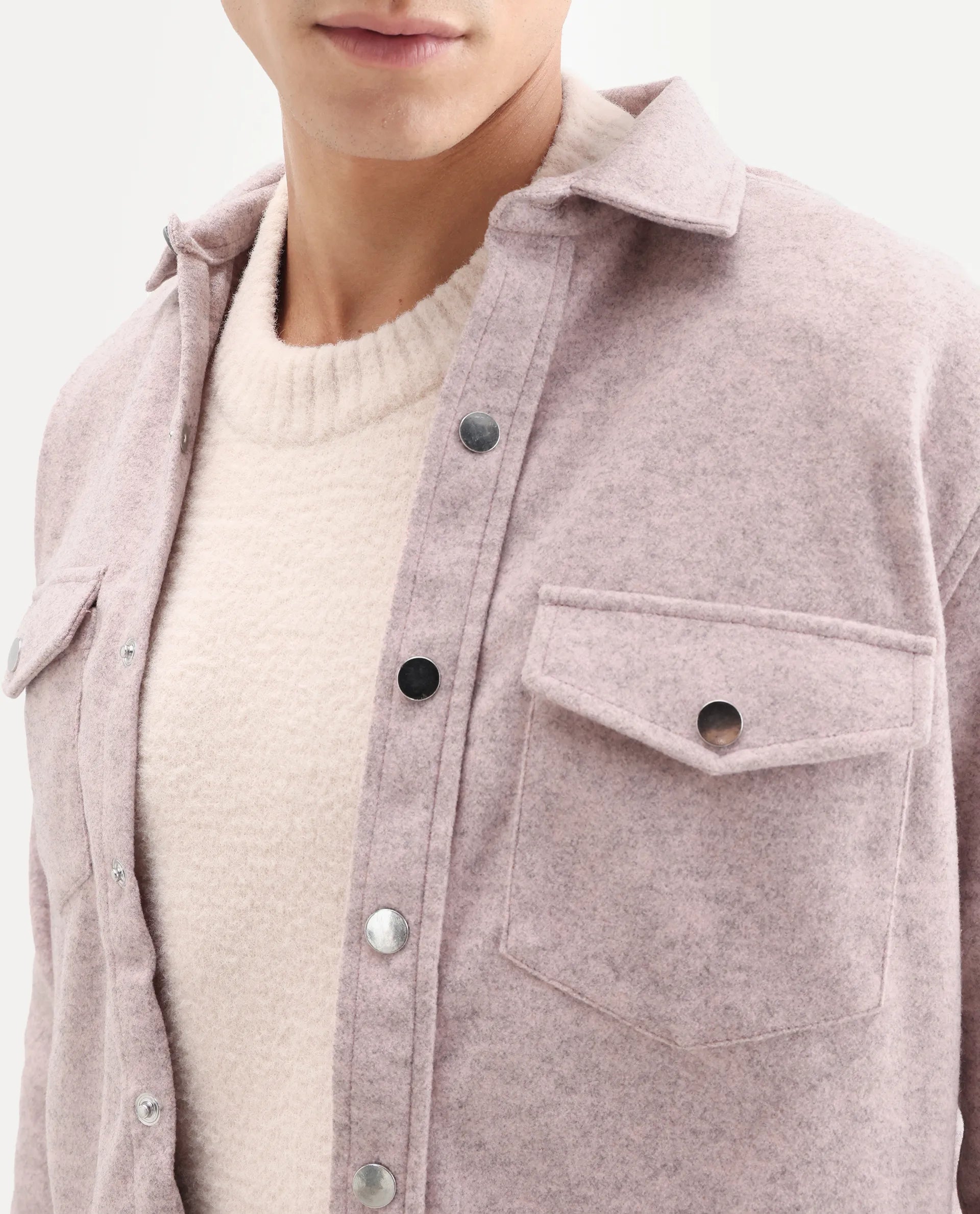 Rare Rabbit Men's Cason Light Pink Polyester Plain Regular Fit Full Sleeve Spread Collar Jacket