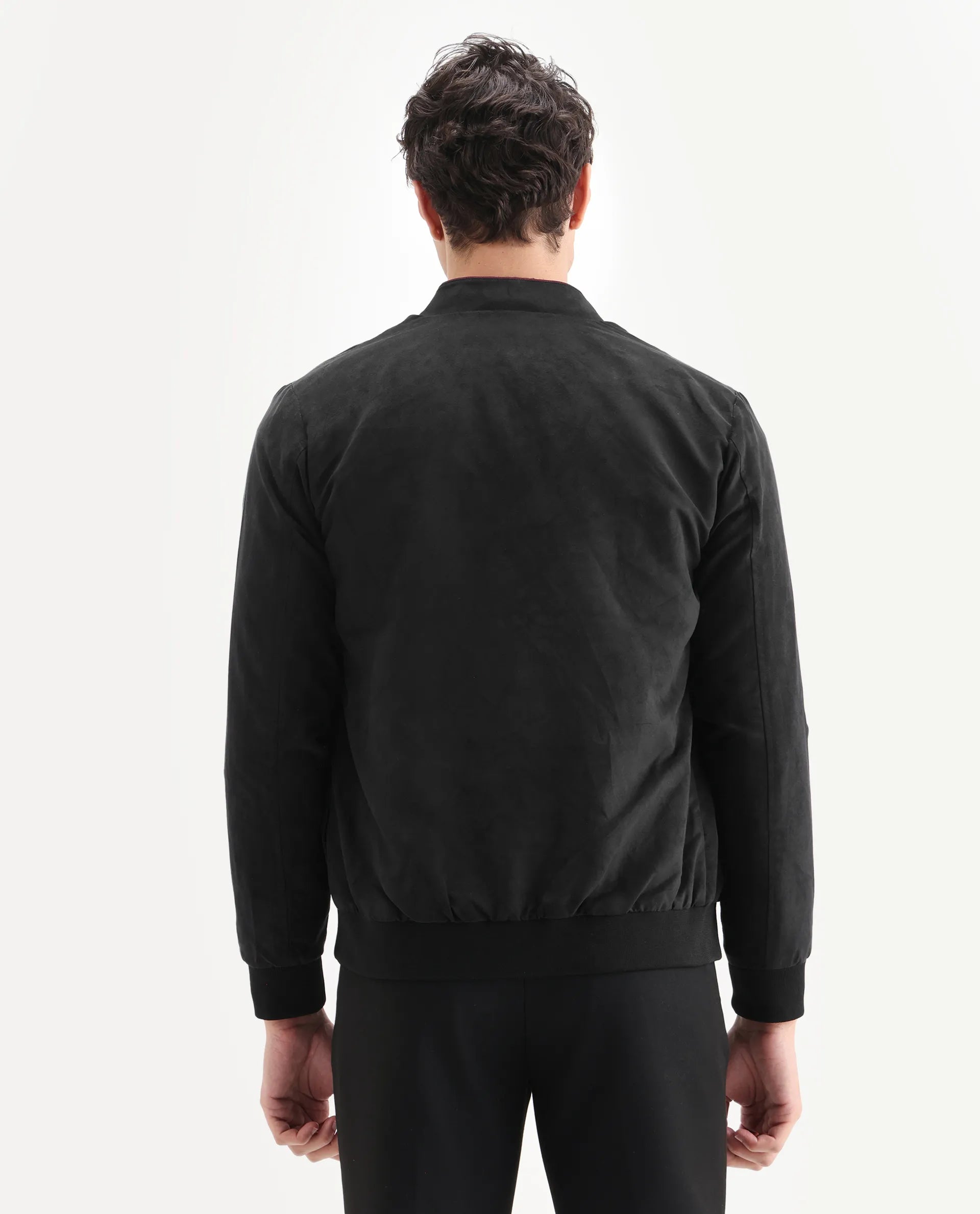 Rare Rabbit Men's Henron Black Suede Plain Regular Fit Full Sleeve Mandarin Collar Jacket
