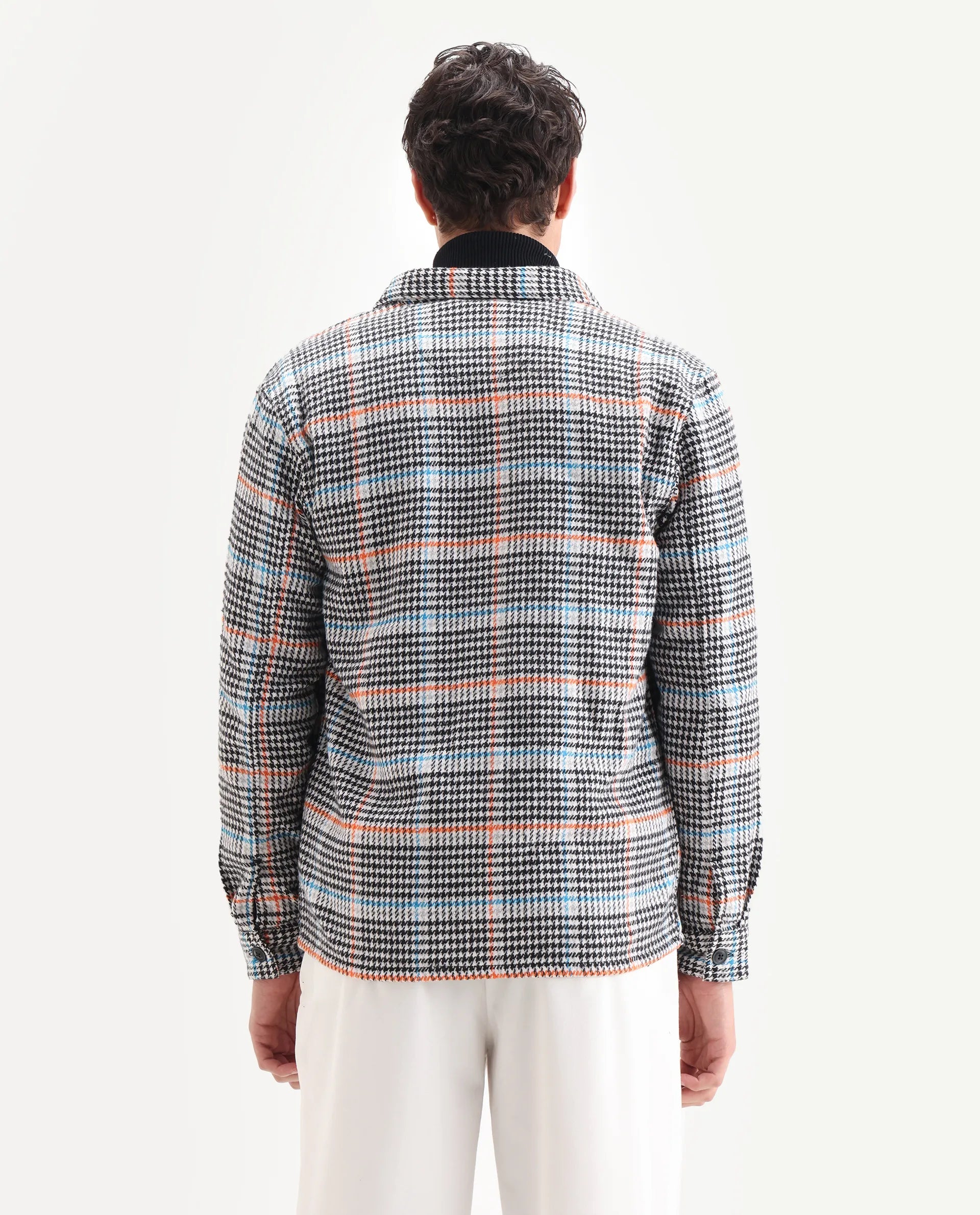 Rare Rabbit Men's Marcella Black Cotton Checked Print Relaxed Fit Full Sleeve Collared Shacket