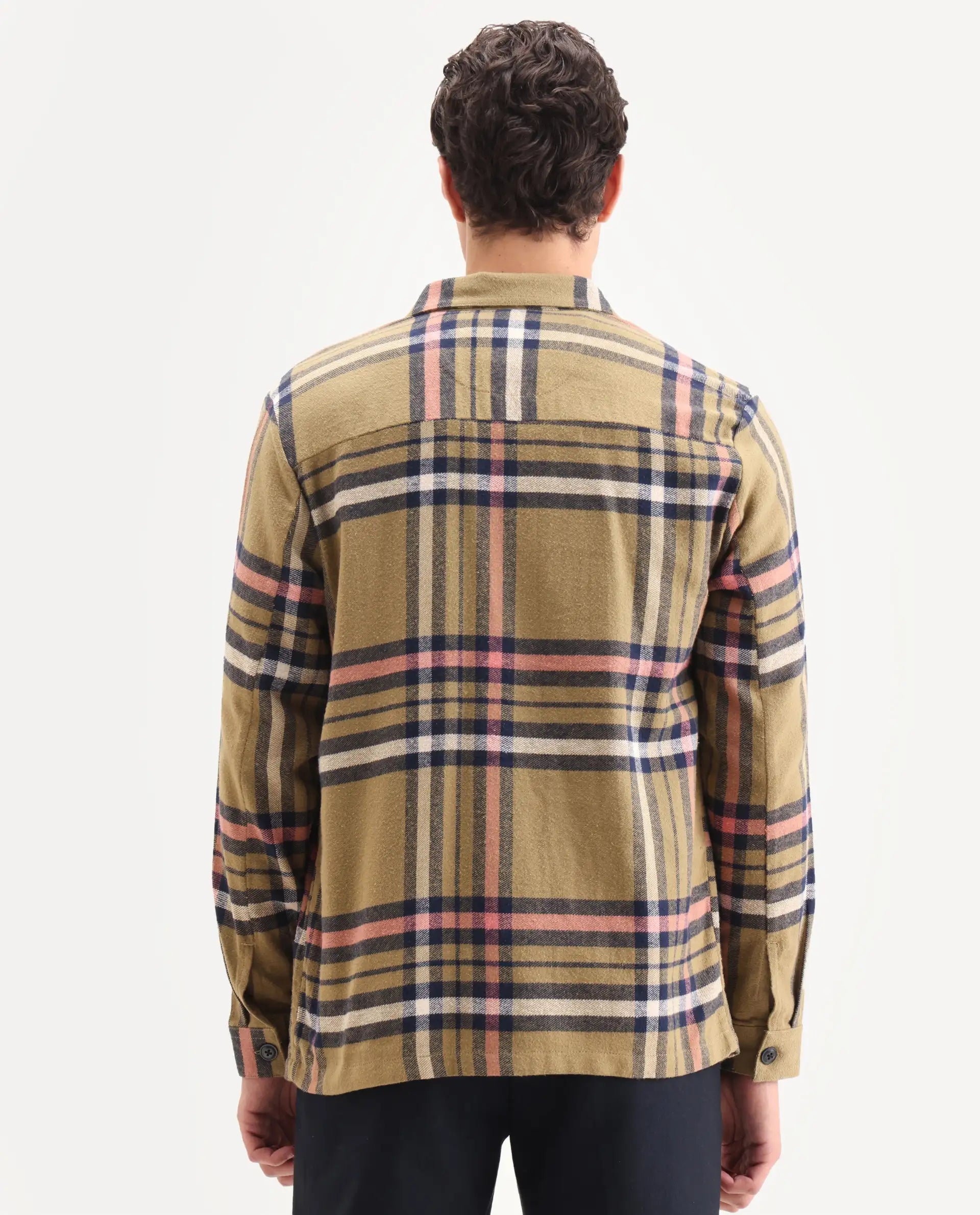 Rare Rabbit Men's Estro Light Green Cotton Checked Print Relaxed Fit Full Sleeve Collared Shacket