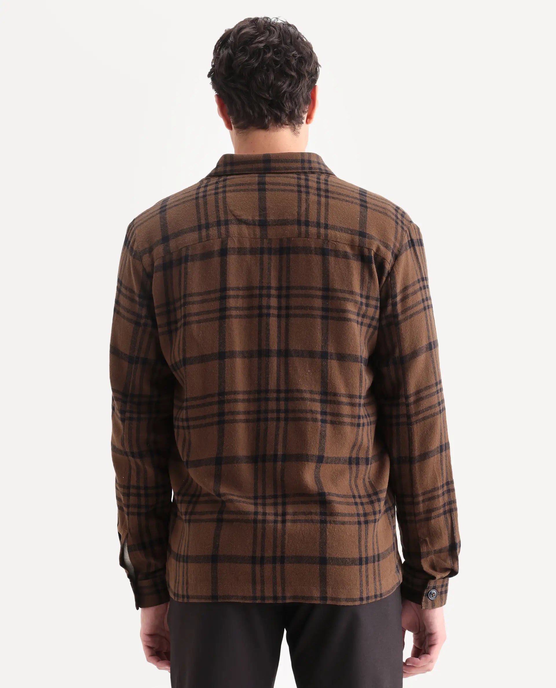 Rare Rabbit Men's Rousso Brown Cotton Checked Print Relaxed Fit Full Sleeve Spread Collar Shacket