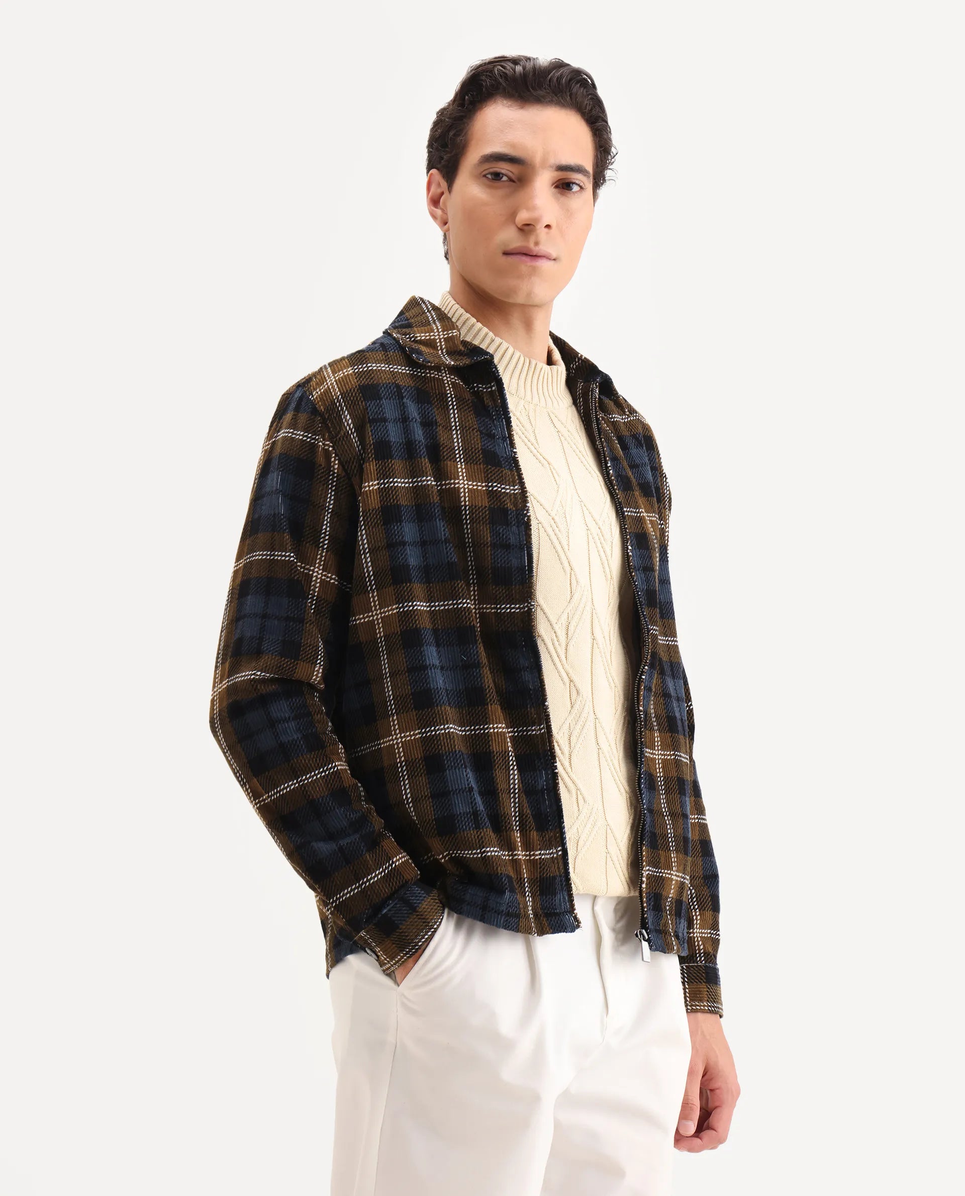 Rare Rabbit Men's Marino Black Cotton Checked Print Relaxed Fit Full Sleeve Collared Shacket