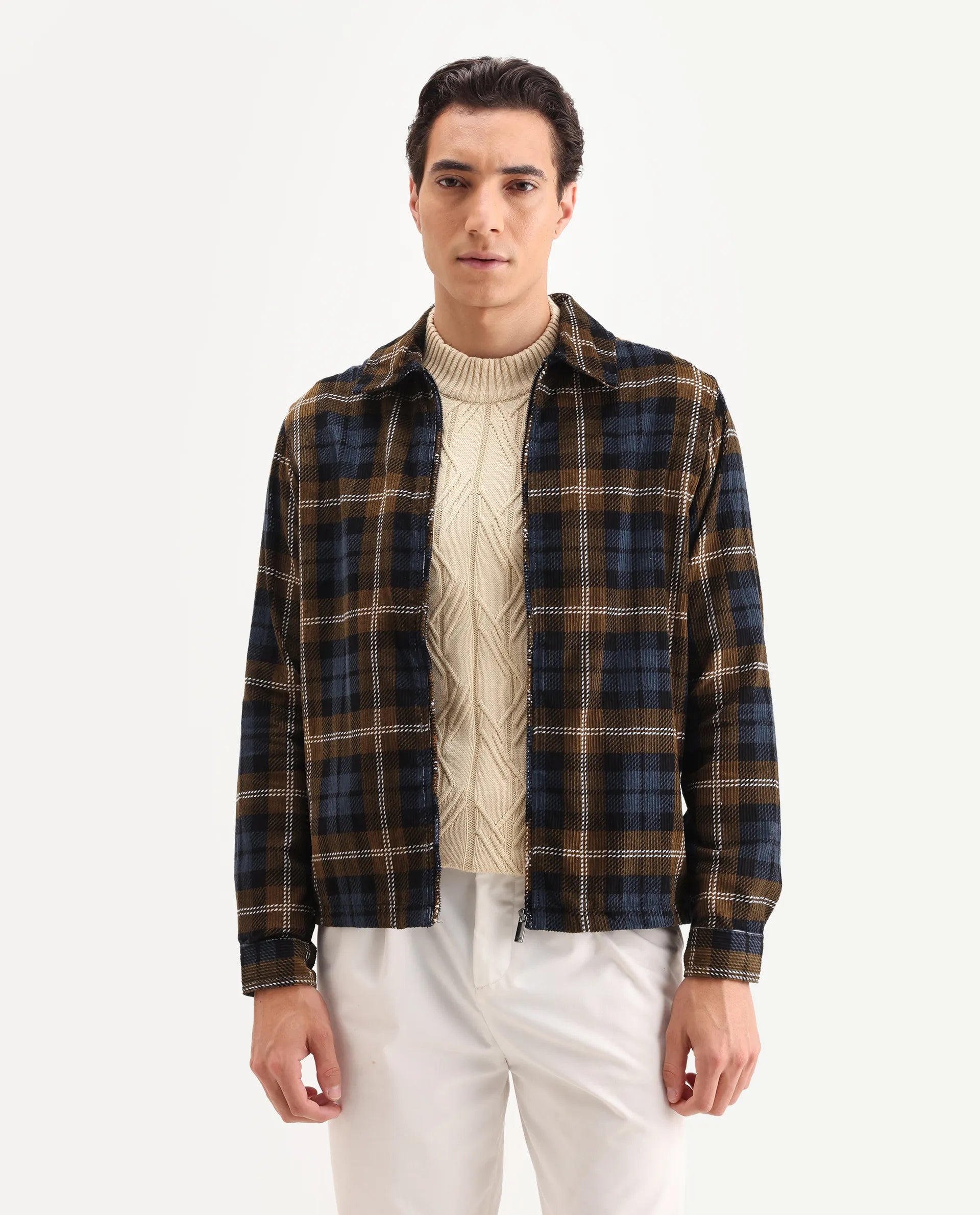 Rare Rabbit Men's Marino Black Cotton Checked Print Relaxed Fit Full Sleeve Collared Shacket