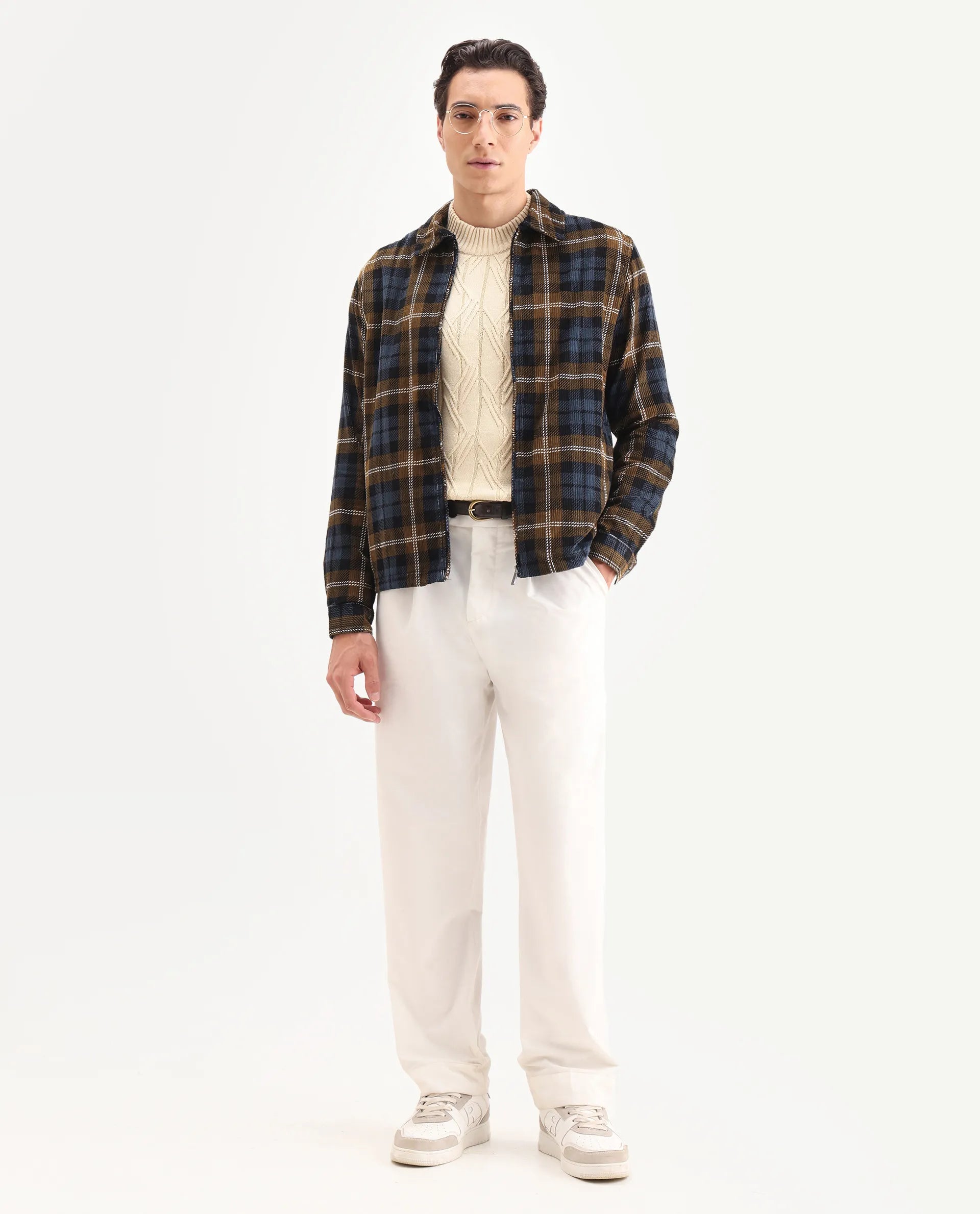 Rare Rabbit Men's Marino Black Cotton Checked Print Relaxed Fit Full Sleeve Collared Shacket