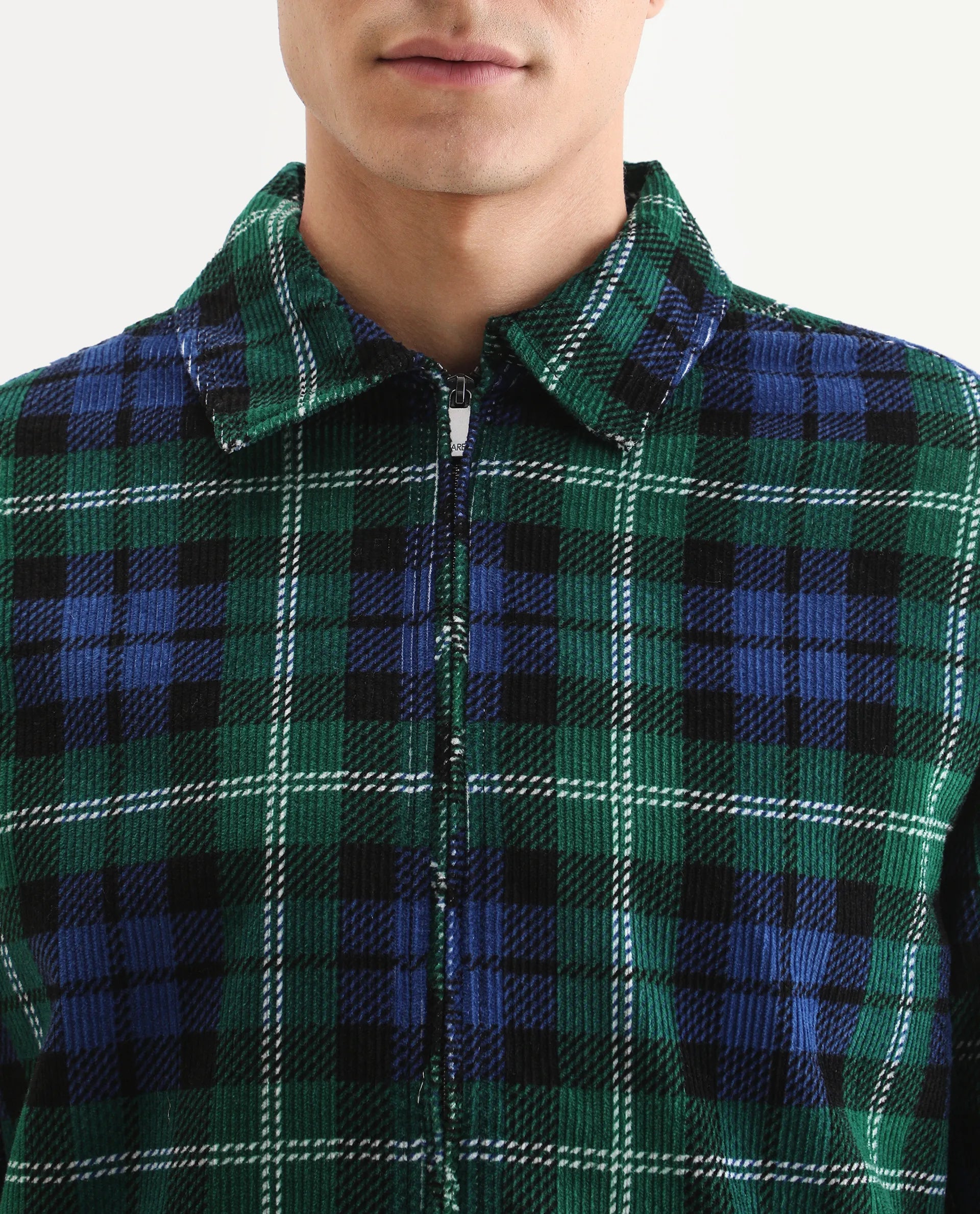 Rare Rabbit Men's Marino Blue Cotton Checked Print Relaxed Fit Full Sleeve Collared Shacket