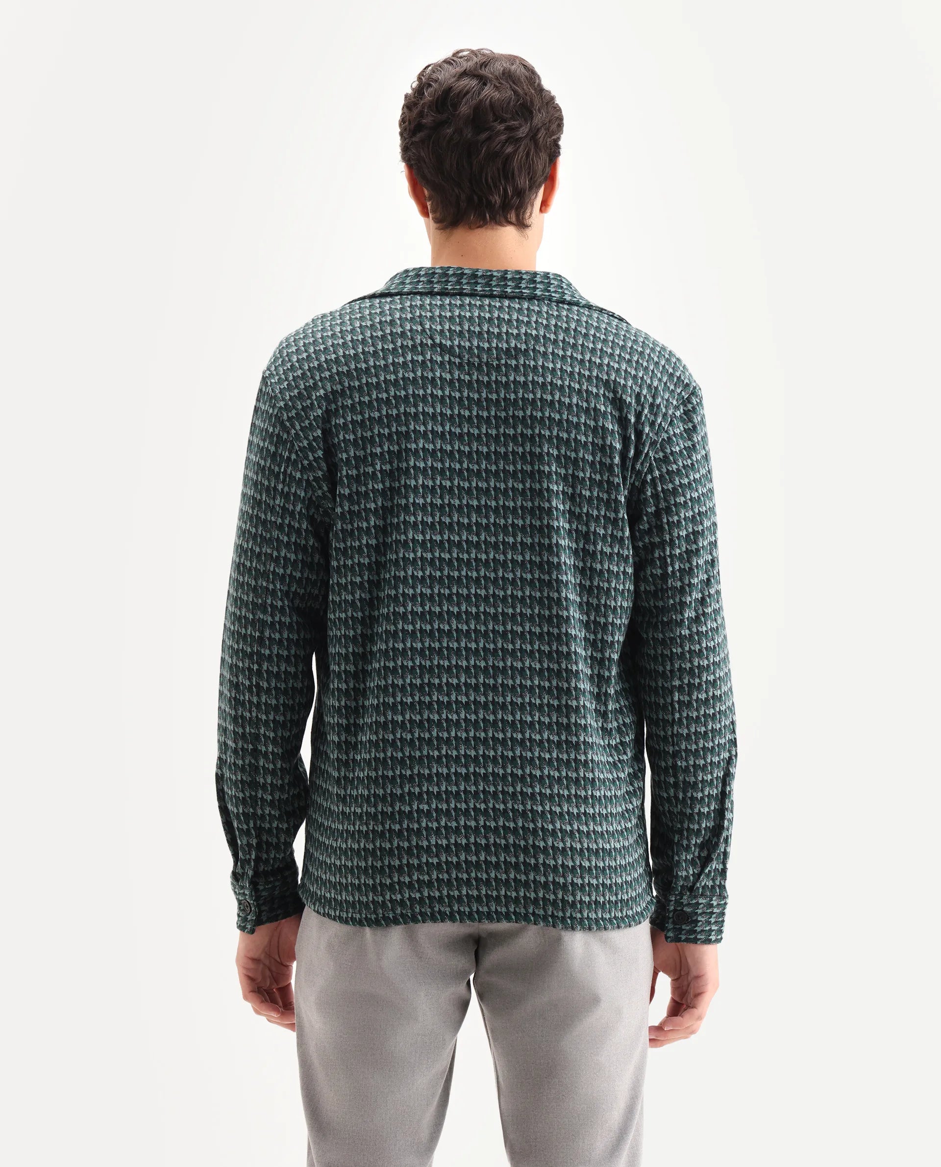 Rare Rabbit Men's Rodez Green Cotton Checked Print Relaxed Fit Full Sleeve Collared Shacket